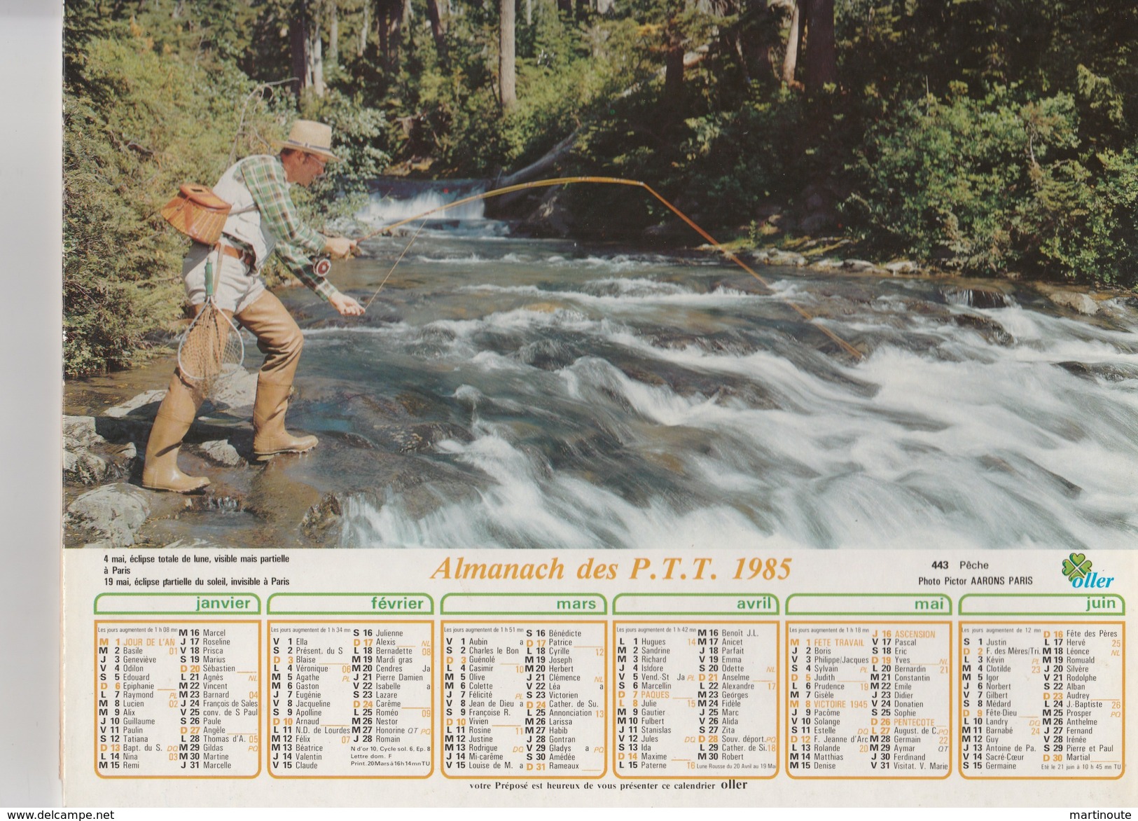 - CALENDRIER PTT Année 1985 - Pêche Et Chasse. - Grand Format : 1981-90