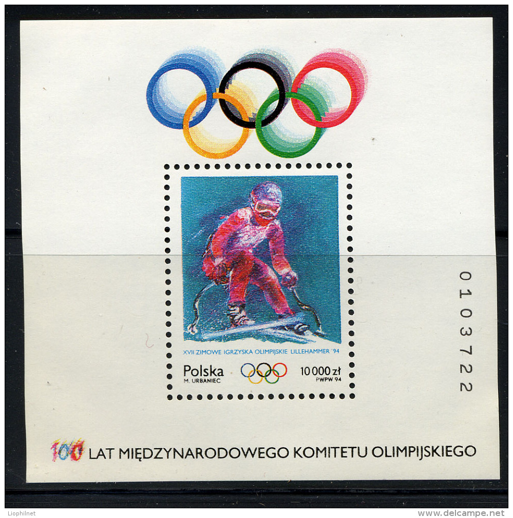 POLOGNE 1994, J.O. LILLEHAMMER, SKI ALPIN, 1 Bloc, Neuf** / Mint**. R338bl - Winter 1994: Lillehammer