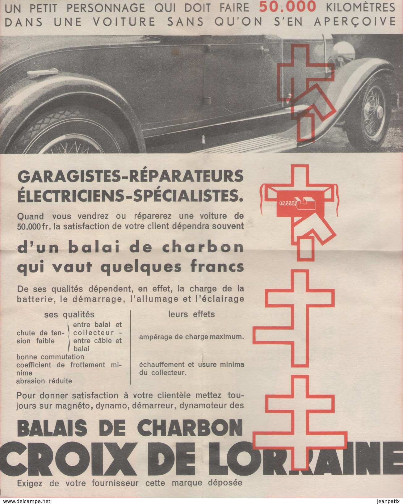 Publicité - Balais De Charbon Pour Voitures Citroën , Renault, Ford, Ducellier, ... - Croix De Lorraine - 1900 – 1949