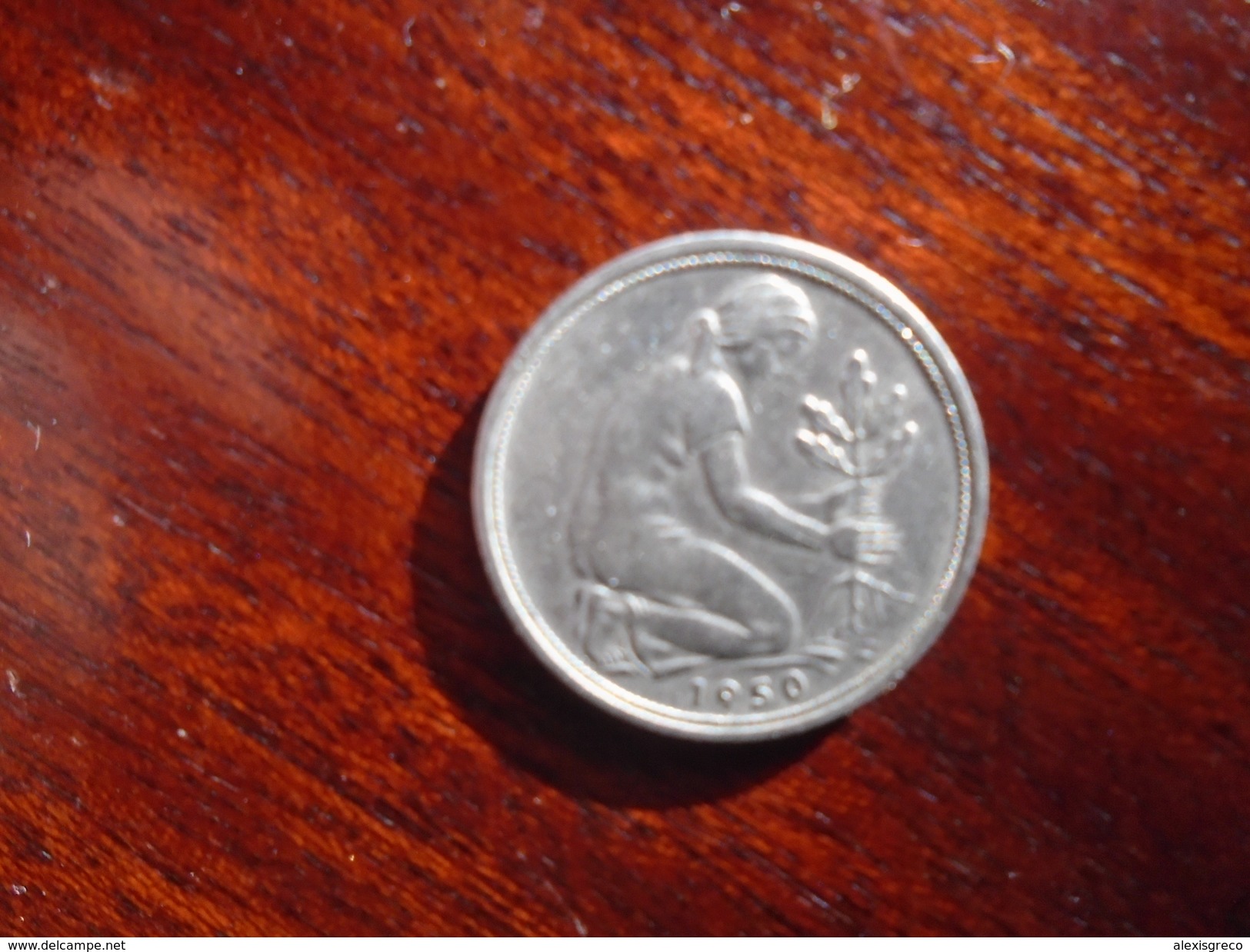 GERMANY 1950 FIFTY PFENNIG USED COIN Copper-nickel  Mintmark  'F'.(Ref:HG69) - 50 Pfennig
