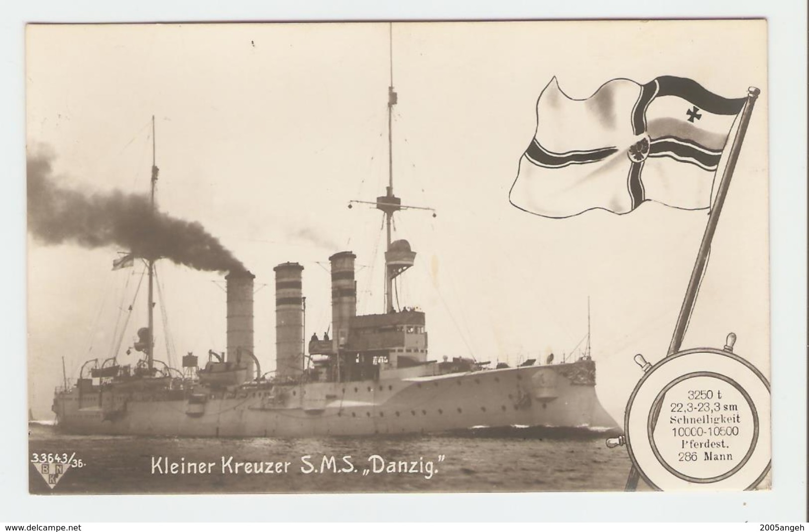Carte Postale Navire - Kleiner Kreuzer S.M.S.,, Danzig." 33643/36.  B.N.K. Carte Postale Non Voyagé, Dos Séparé, Bon éta - Autres & Non Classés