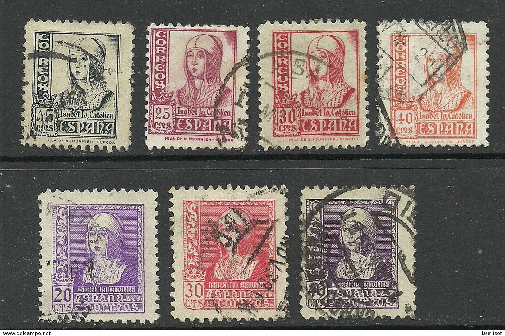 SPAIN Spanien Espana 1937/39 Queen Isabella 7 Stamps O - Oblitérés