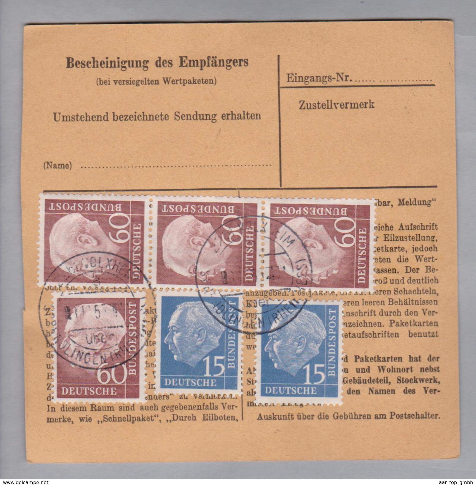 Heimat DE Rh.Pf. Volxheim 1955-11-21 Paketkarte 20 Kg DM 3.30 - Lettres & Documents