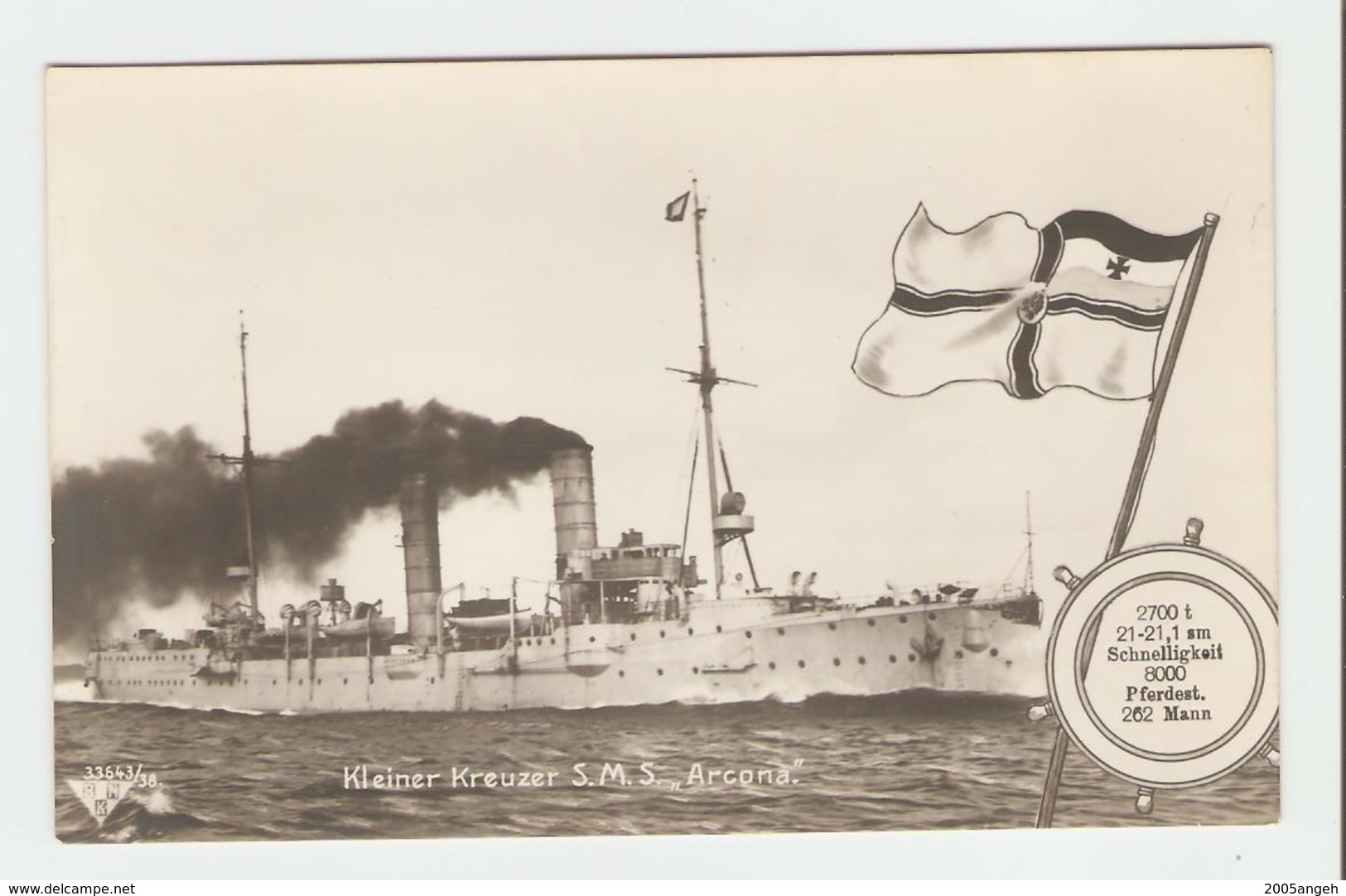 Carte Postale Navire - Kleiner Kreuzer S.M.S.,, Arcona."  33643/38.  B.N.K. Carte Postale Non Voyagé, Dos Séparé, Bon ét - Autres & Non Classés