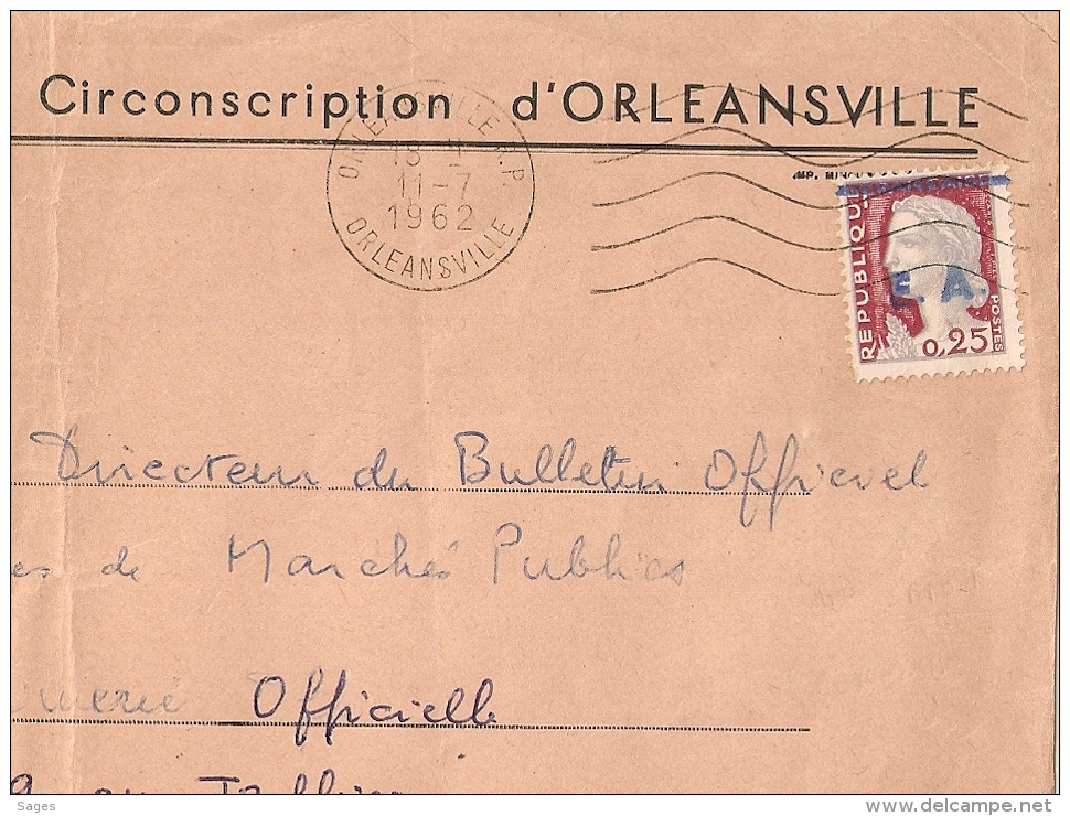 En BLEU, E.A. Sur DECARIS, ORLEANSVILLE R.P. Algérie Sur Enveloppe. 11/7/1962 - Algérie (1962-...)