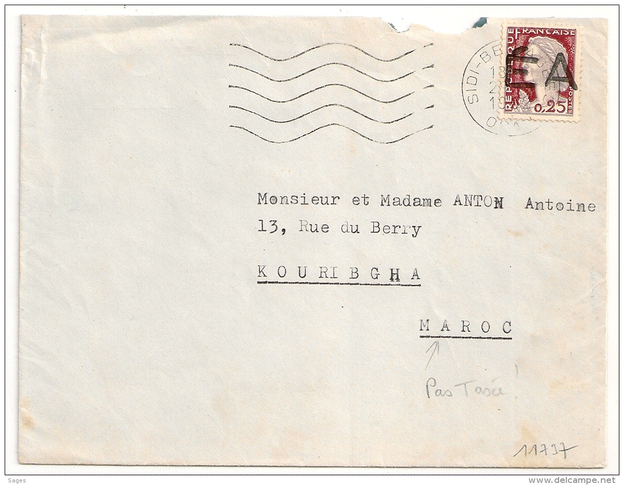 NON TAXE, E.A. Sur DECARIS, SIDI BEL ABBES, ORAN, Algérie Sur Enveloppe Pour Le MAROC. - Algérie (1962-...)