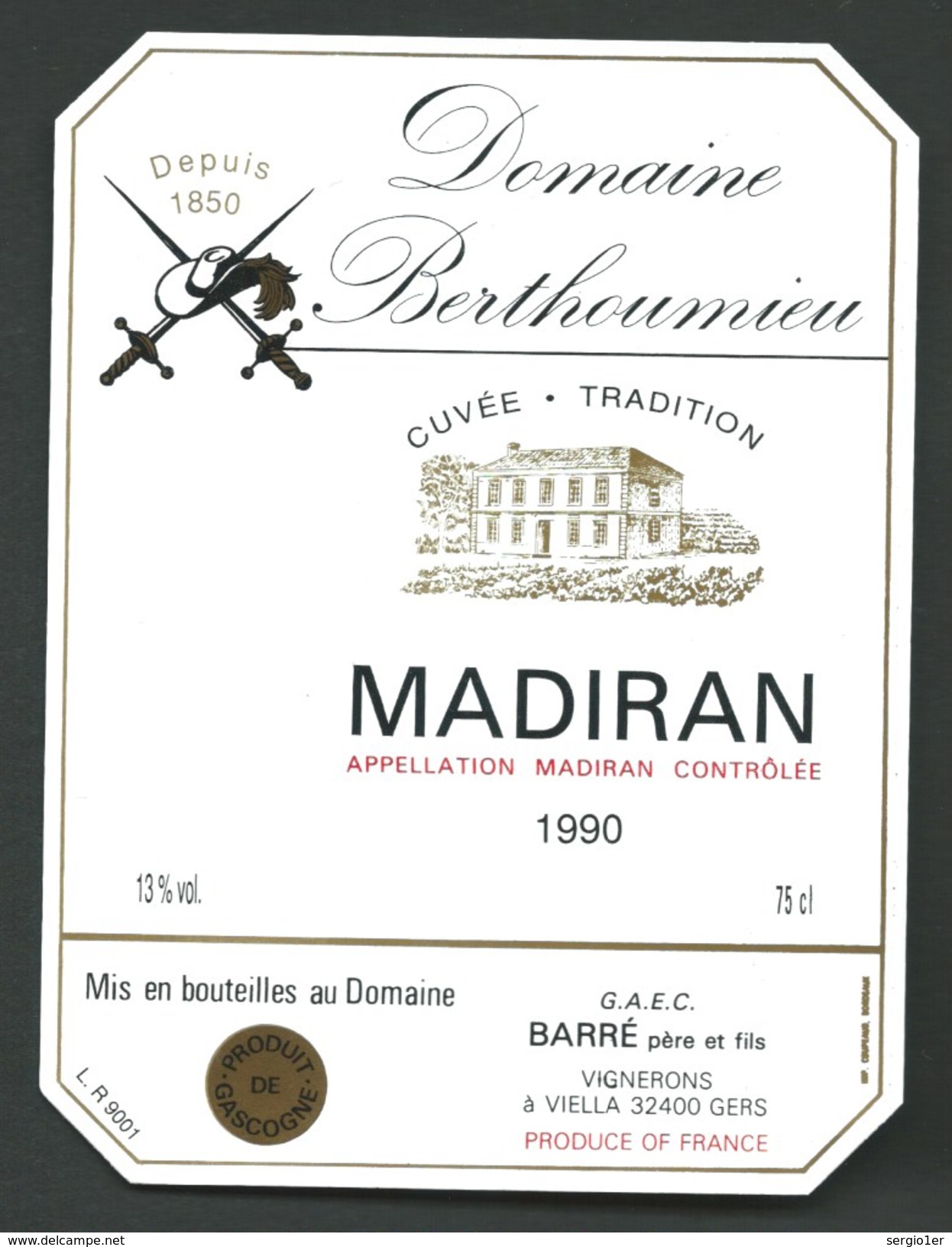 étiquette Vin  Domaine Berthoumieu Cuvée Tradition Madiran 1990 - Madiran