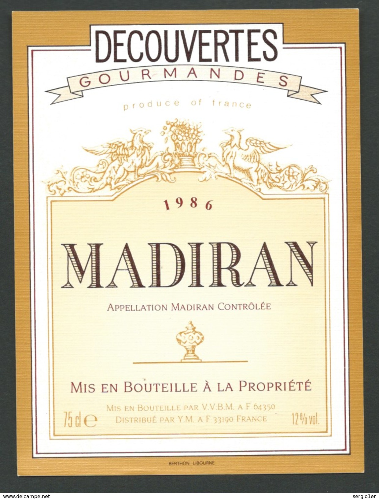 étiquette Vin   Madiran  1986 Découverte Gourmande - Madiran