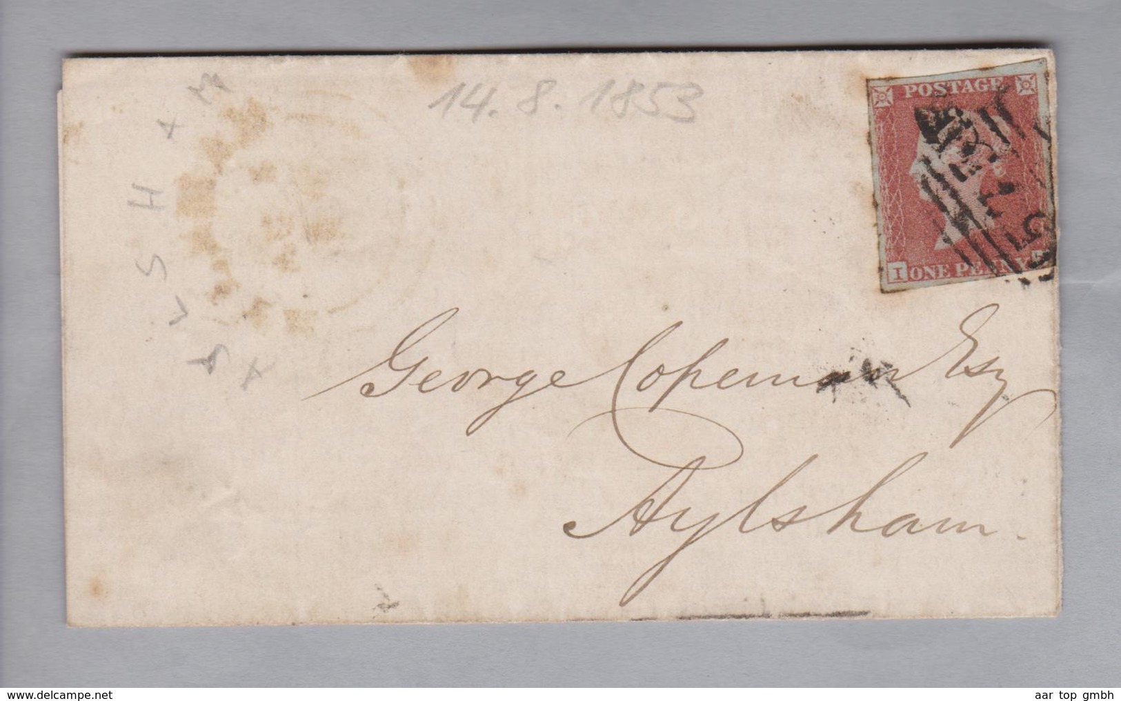 Grossbritannien 1853-08-14 Aylsham Streifband Mit 1 Pence - Lettres & Documents