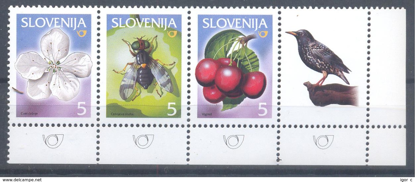 Slovenia Slovenie Slowenien 2000 Mint MNH **: Birds Vogel Oiseaux; Cherry Fly Fruits Flora Fauna Corner Set LARGE FORMAT - Andere & Zonder Classificatie