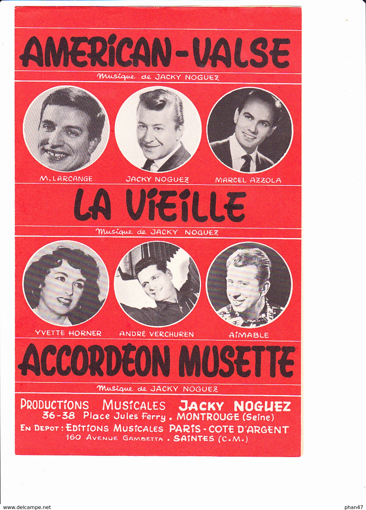 Partition D' Accordéon: Accordéon Musette, American-Valse, J.NOGUEZ, LARCANGE, M.AZZOLA, Y.HORNER, A.VERCHUREN, AIMABLE - Autres & Non Classés