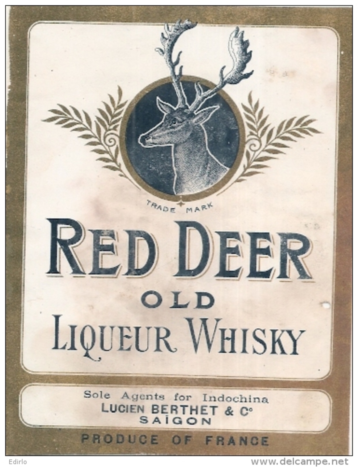 étiquette  - RED DEER  Old Scotch Whisky - CERF - Lucien Berthet Importateur Saigon - Whisky