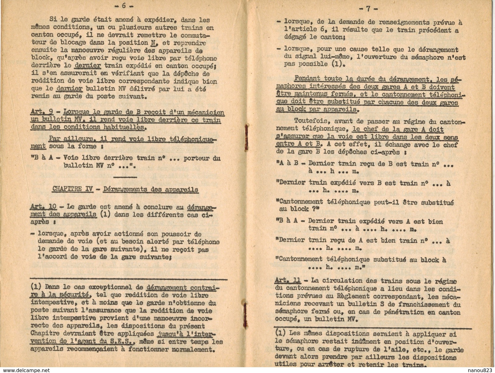 LIVRET SNCF 1955 SOCIETE NATIONALE DES CHEMINS DE FER FRANCAIS Règlement Général De Sécurité Sud Est Block Voie Unique - Chemin De Fer & Tramway