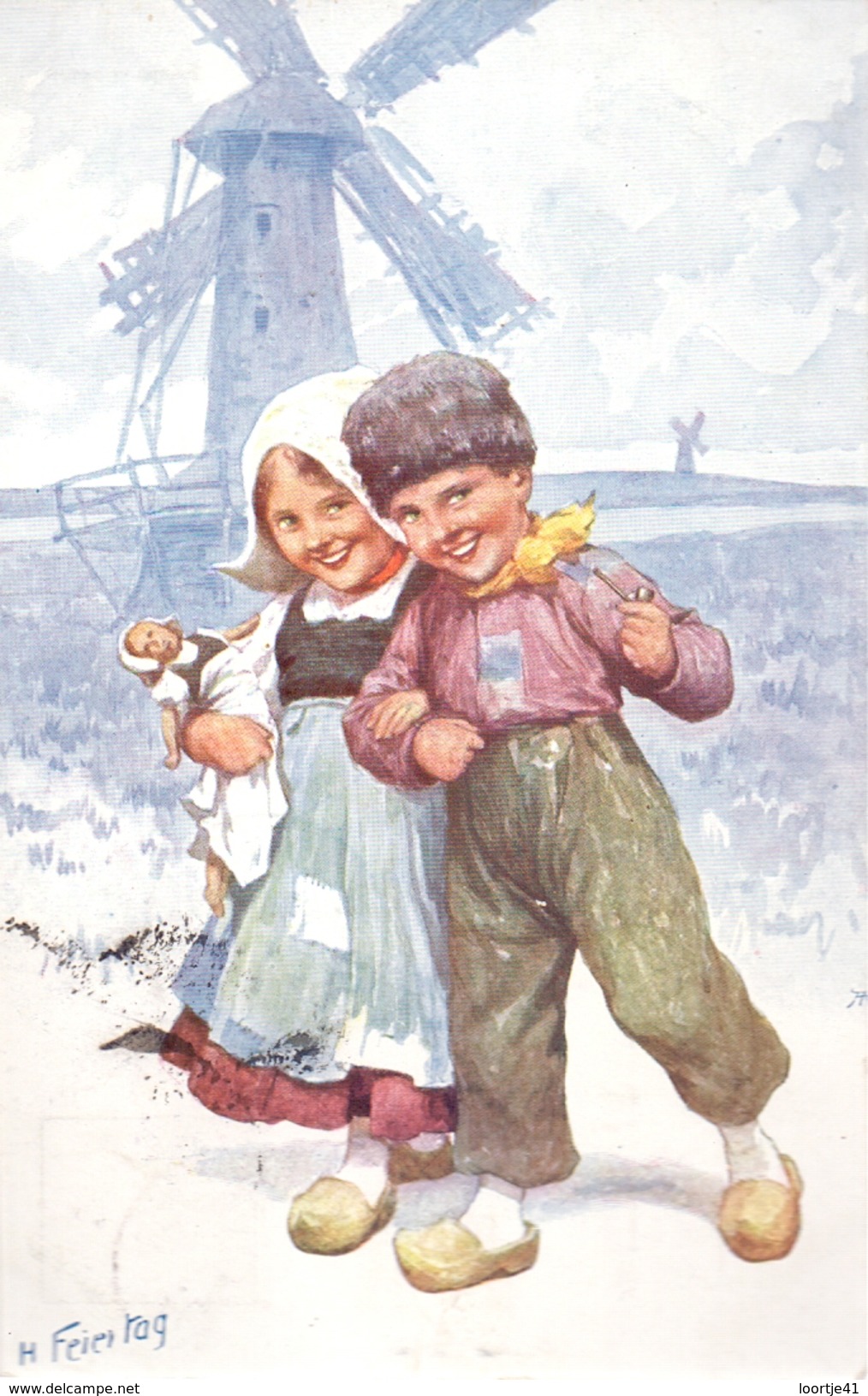 Fantasie Fantaisie - Jong Koppel - Couple - Hollande - Molen Moulin - Illustr Feiertag - Hasselt 1910 - Feiertag, Karl