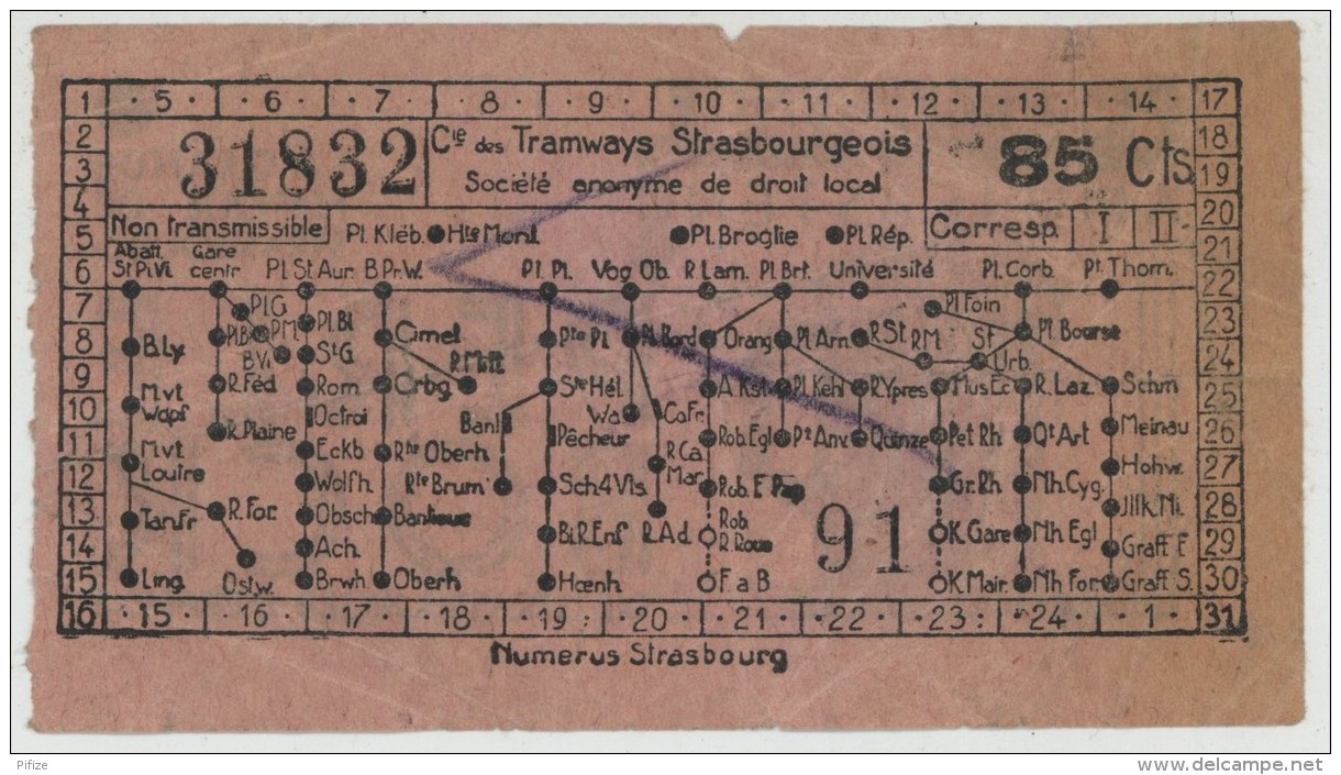 Ticket Des Tramways Strasbourgeois. Pub Perle Bock. Bière De Strasbourg. Vers 1930. - Europe