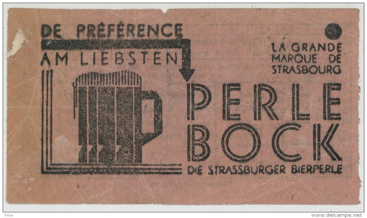 Ticket Des Tramways Strasbourgeois. Pub Perle Bock. Bière De Strasbourg. Vers 1930. - Europe