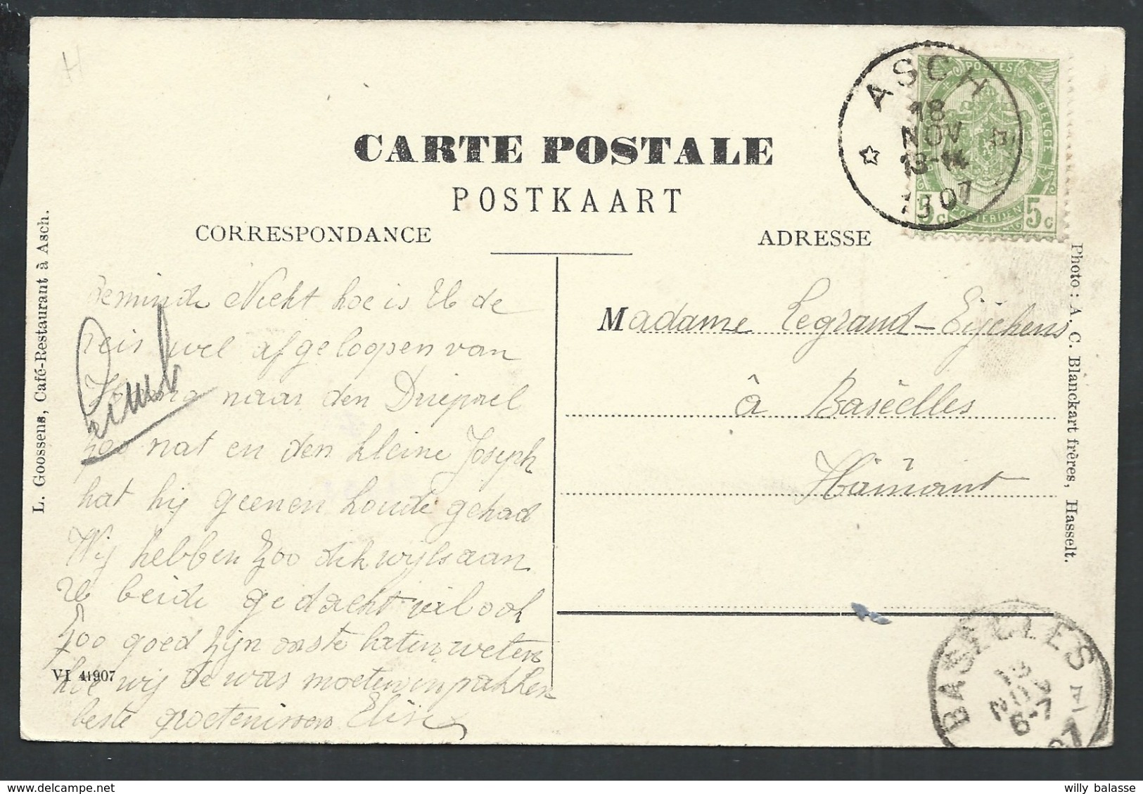 +++ CPA - AS - ASCH - ASSE - Campine Limb. - Cachet Relais 1907   // - As