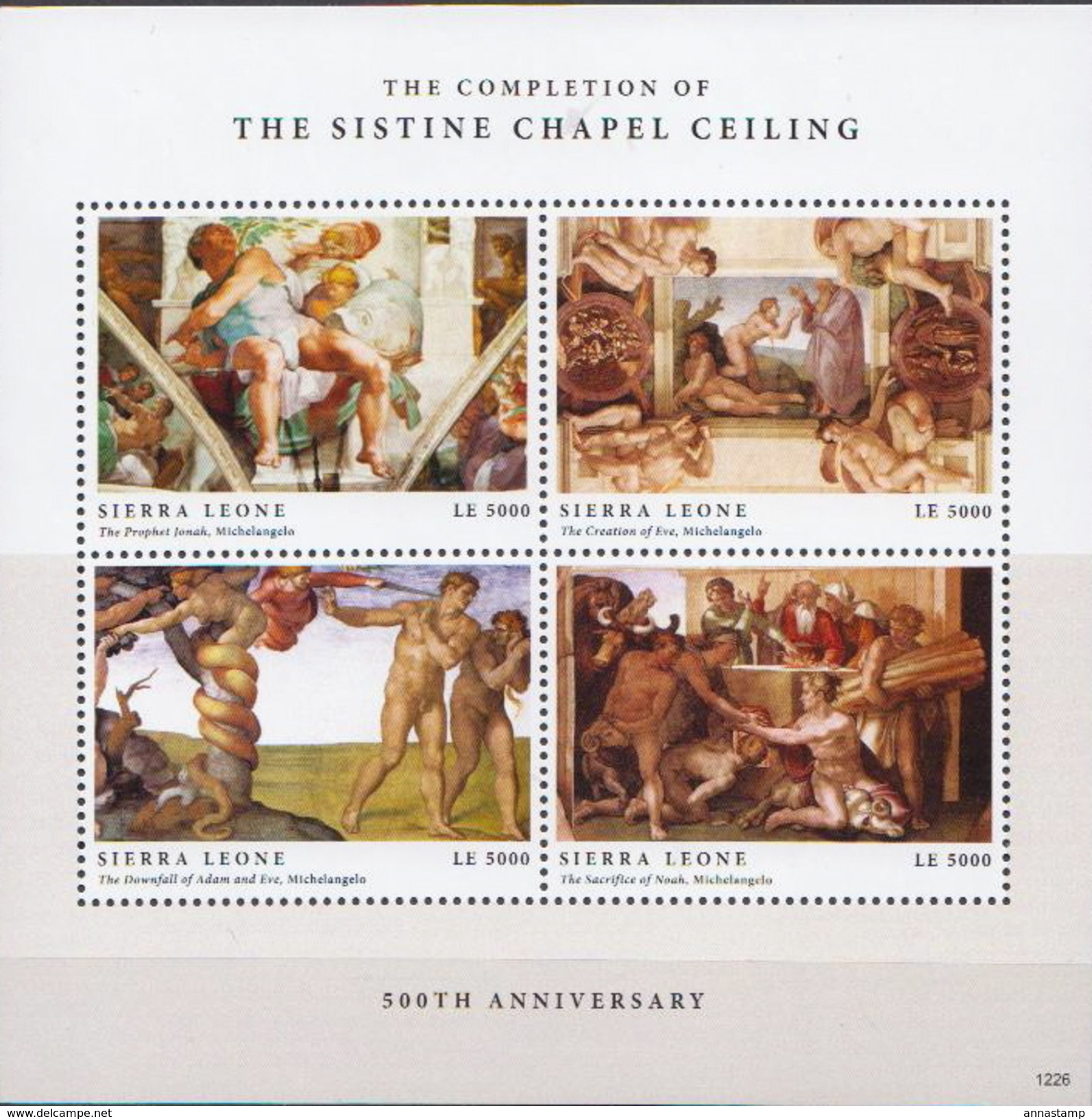 Sierra Leone MNH Michelangelo Paintings From The Sistine Chapel On 2 Sheetlets - Religious