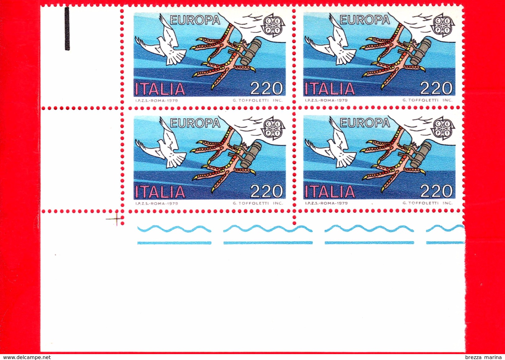 Nuovo - MNH - ITALIA - 1979 - Europa - 24ª Emissione -  Quartina - 220 L. &bull; Zampa Di Un Colombo Viaggiatore - 1971-80:  Nuovi