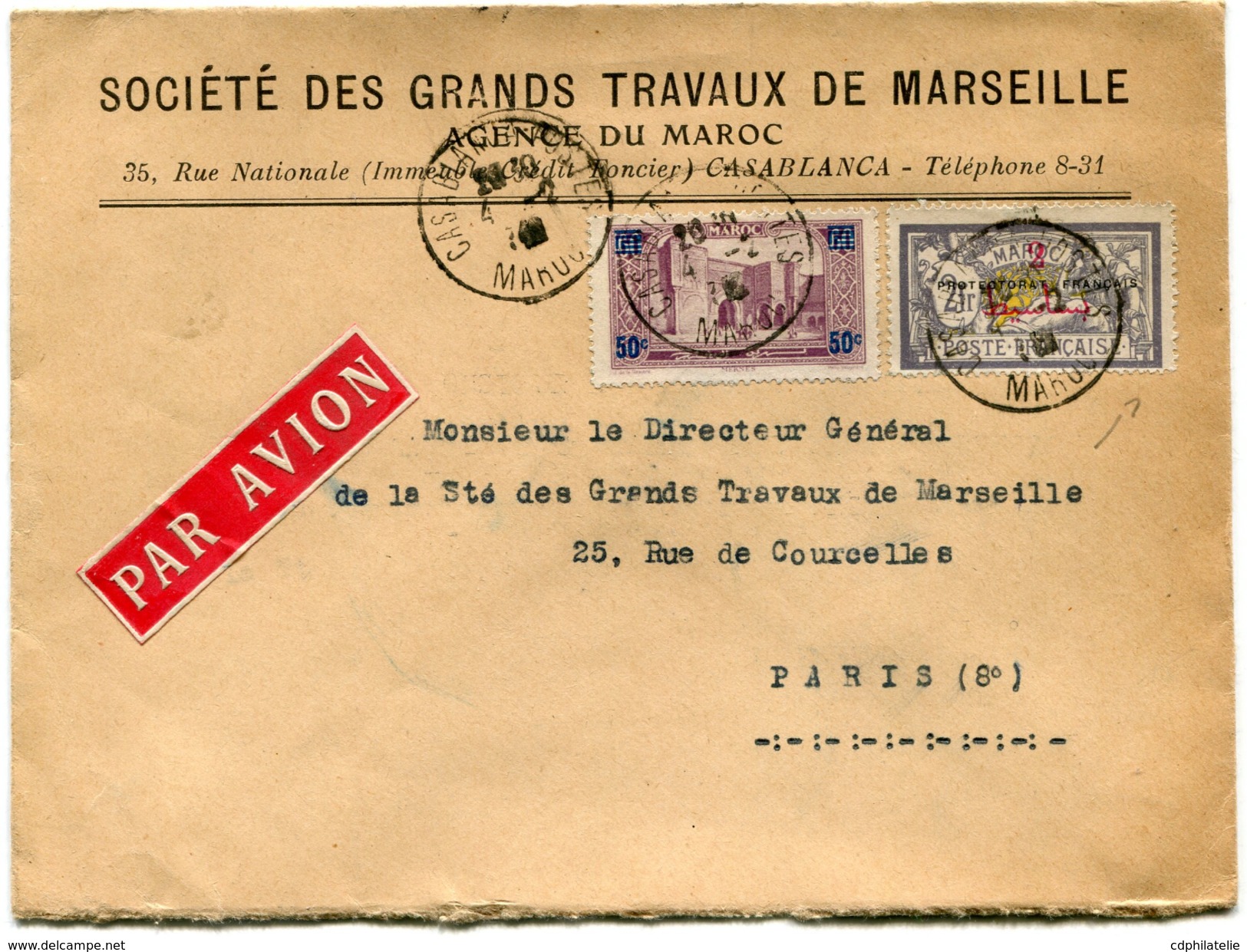 MAROC LETTRE PAR AVION DEPART CASABLANCA 4-2-28 MAROC POUR LA FRANCE - Covers & Documents