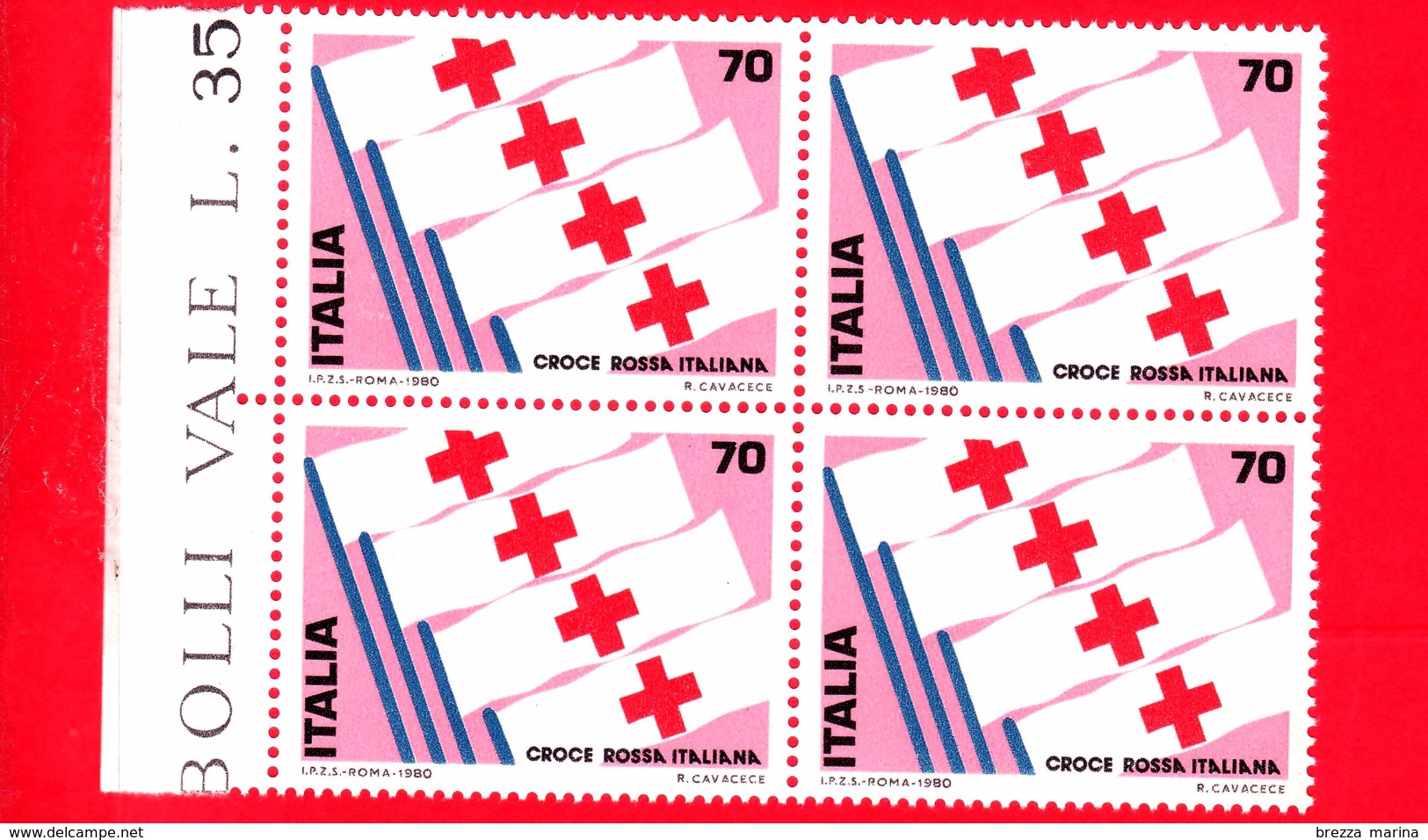 Nuovo - MNH - ITALIA - 1980 - 1° Mostra Internazionale Del Francobollo Della Croce Rossa - Quartina - 70 L. &bull; Bandi - 1971-80:  Nuovi