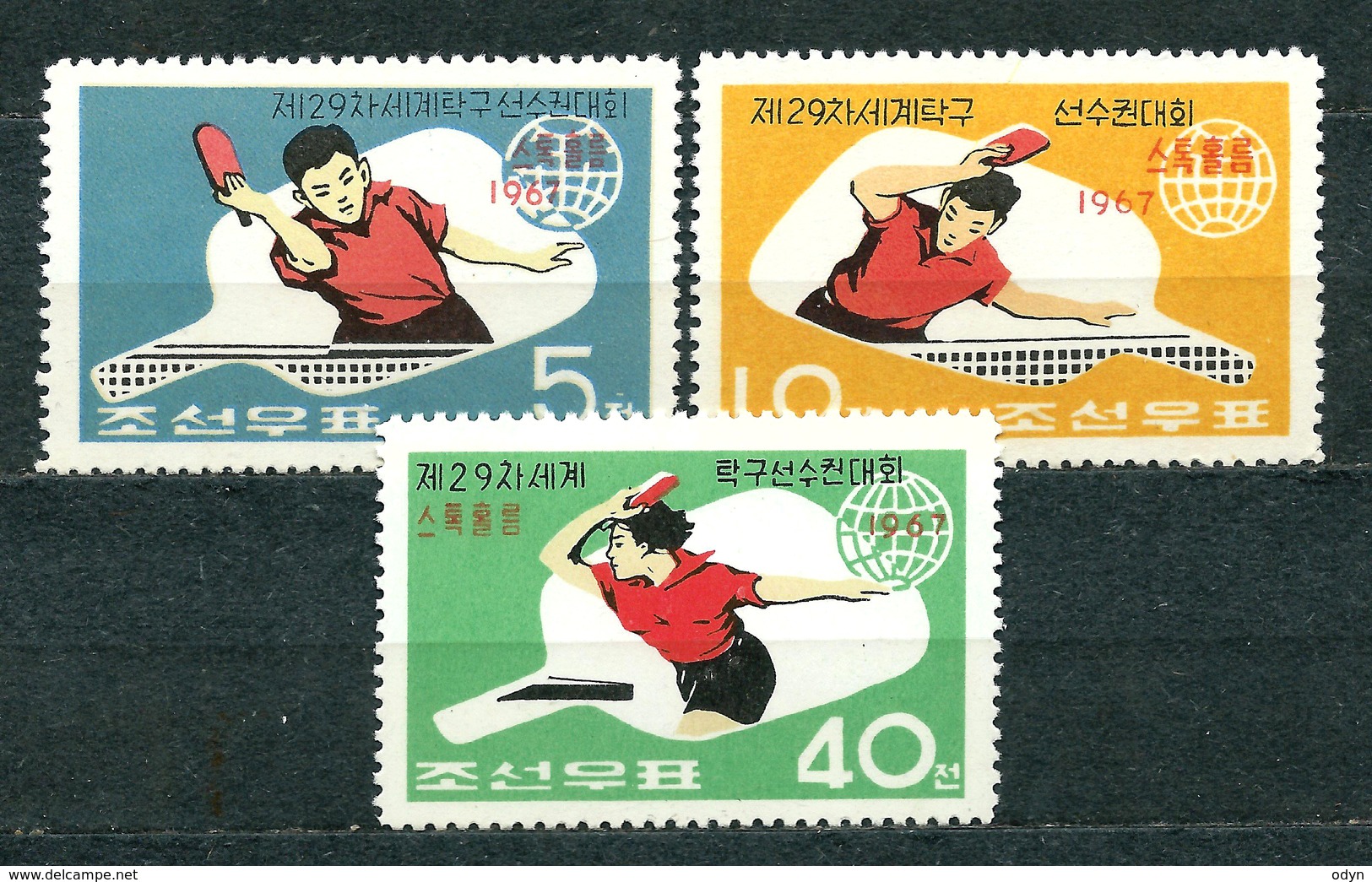 North Korea 1967,  MiNr 773-775, Sc 769-771; MNH ** (issued Without Gum) - 29th World Table Tennis Day Championships - Corée Du Nord