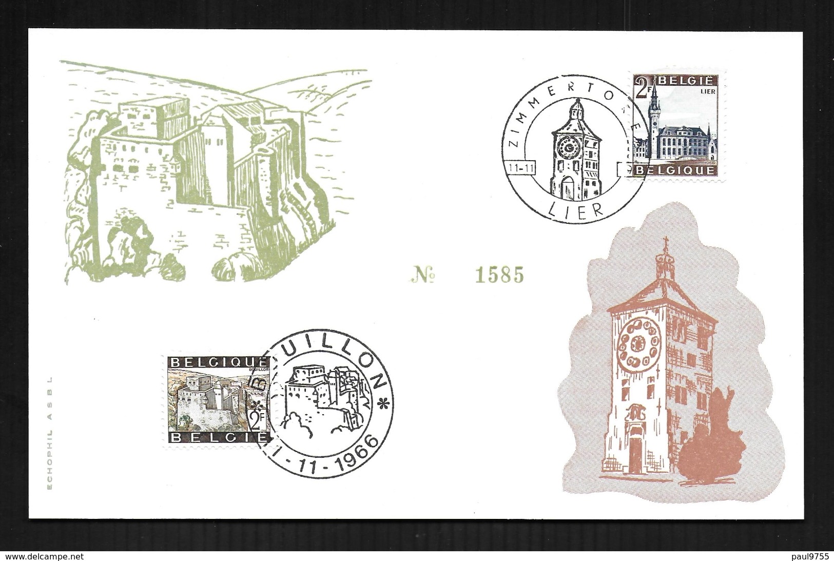 BELGIQUE 11/11/1966 CM/ FDC COB 1397-1398 TOURISTIQUE-BOUILLON + LIER - 1961-1970