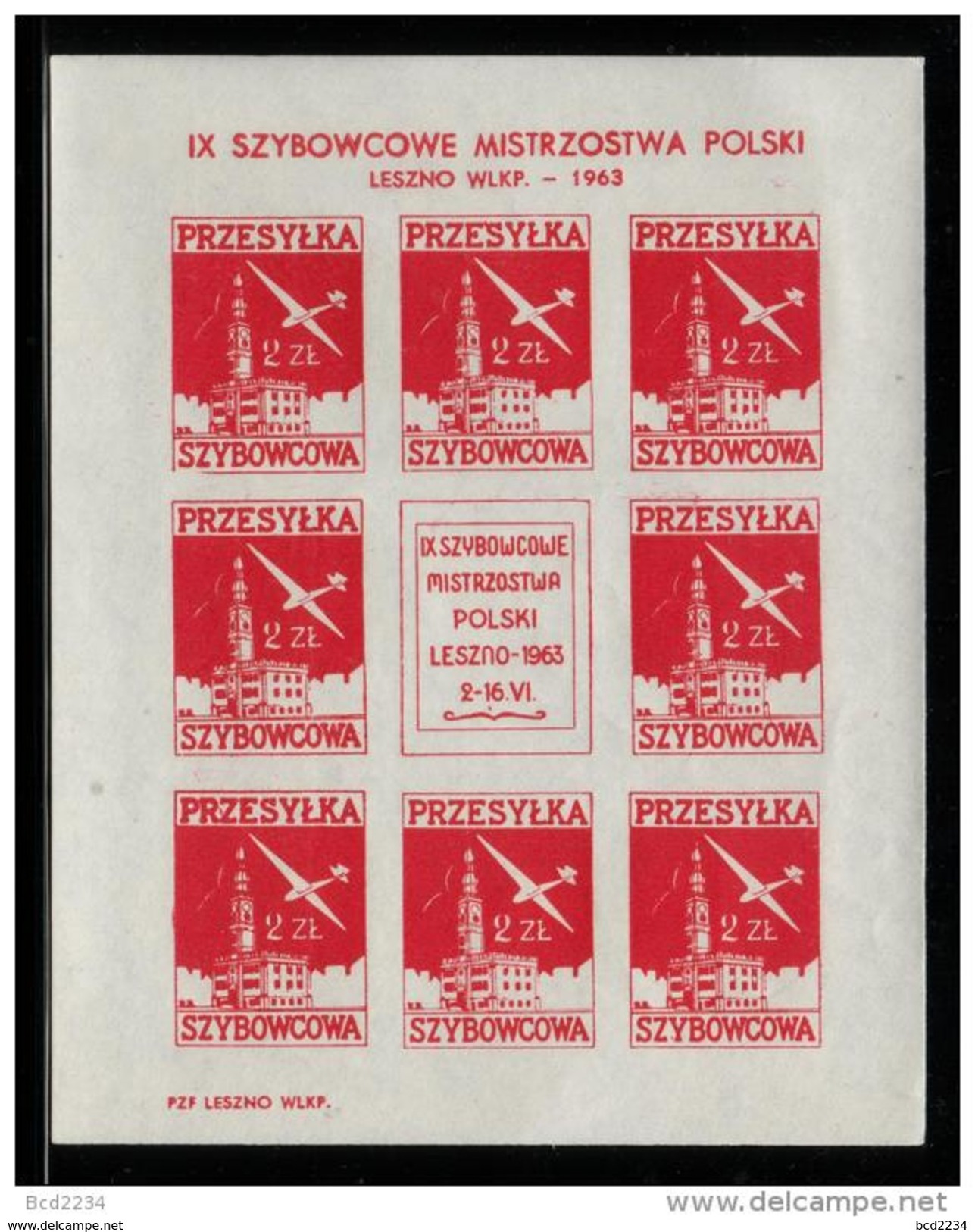 POLAND 1963 9TH NATIONAL GLIDING CHAMPIONSHIPS LESZNO SHEET GLIDER MAIL STAMP NHM CINDERELLA AIRPLANE AIRCRAFT PLANE - Planeurs