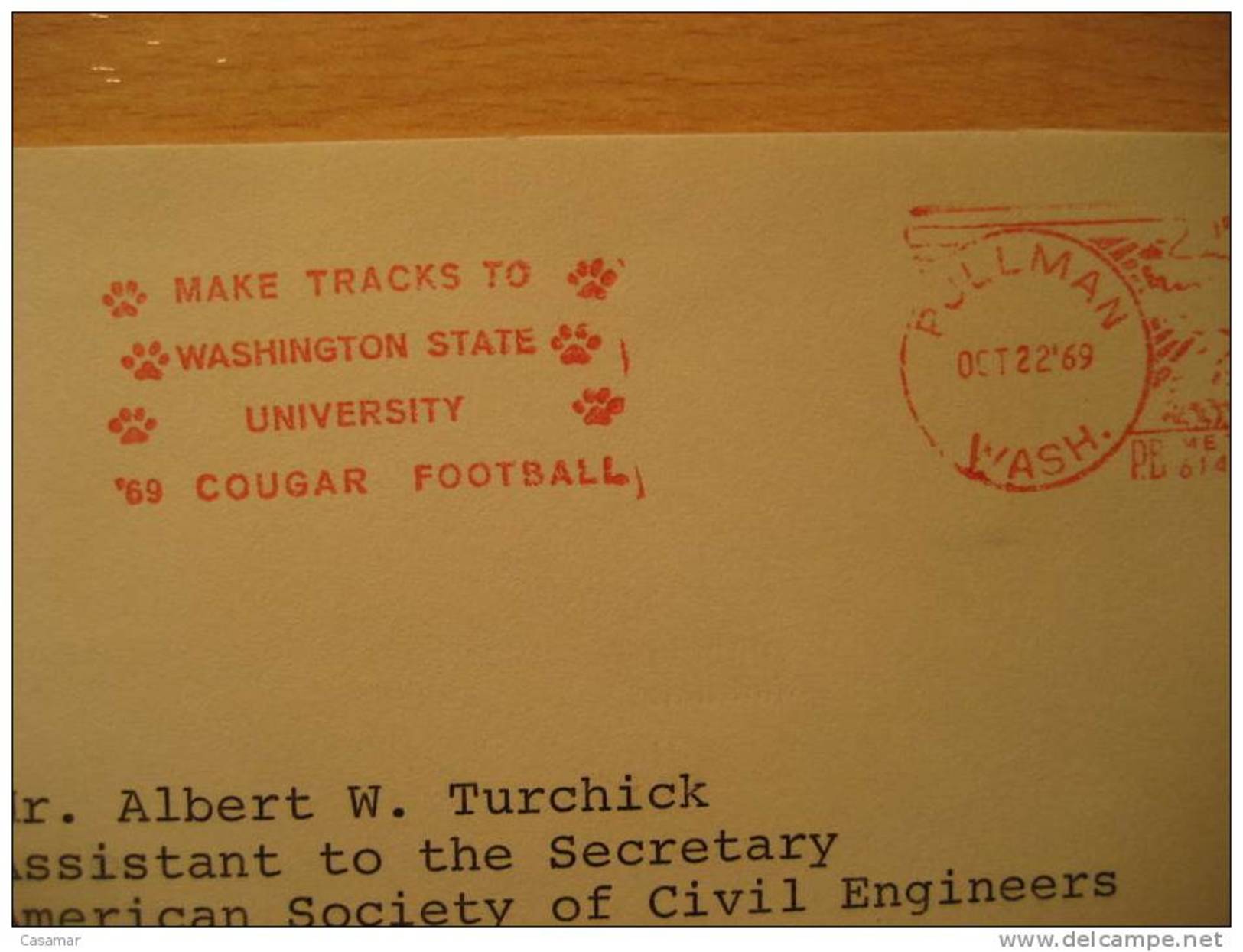 USA Pullman 1969 Washington Cougar Cancel Cover American Football Cup Soccer Futbol Americano Super Bowl - Coupe D'Amérique Du Sud Des Nations