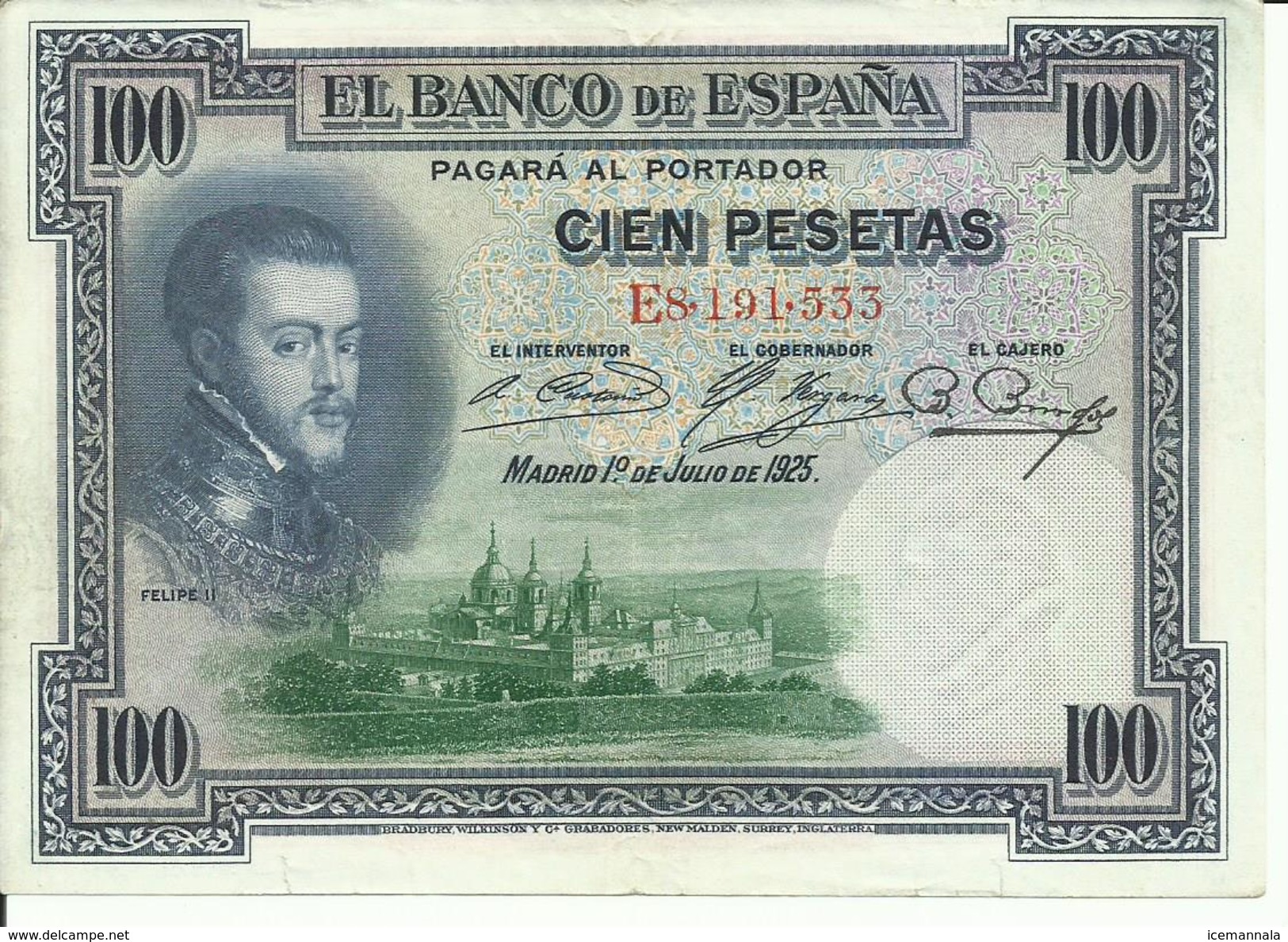 BILLETE  100  PESETAS AÑO  1925 - 100 Peseten