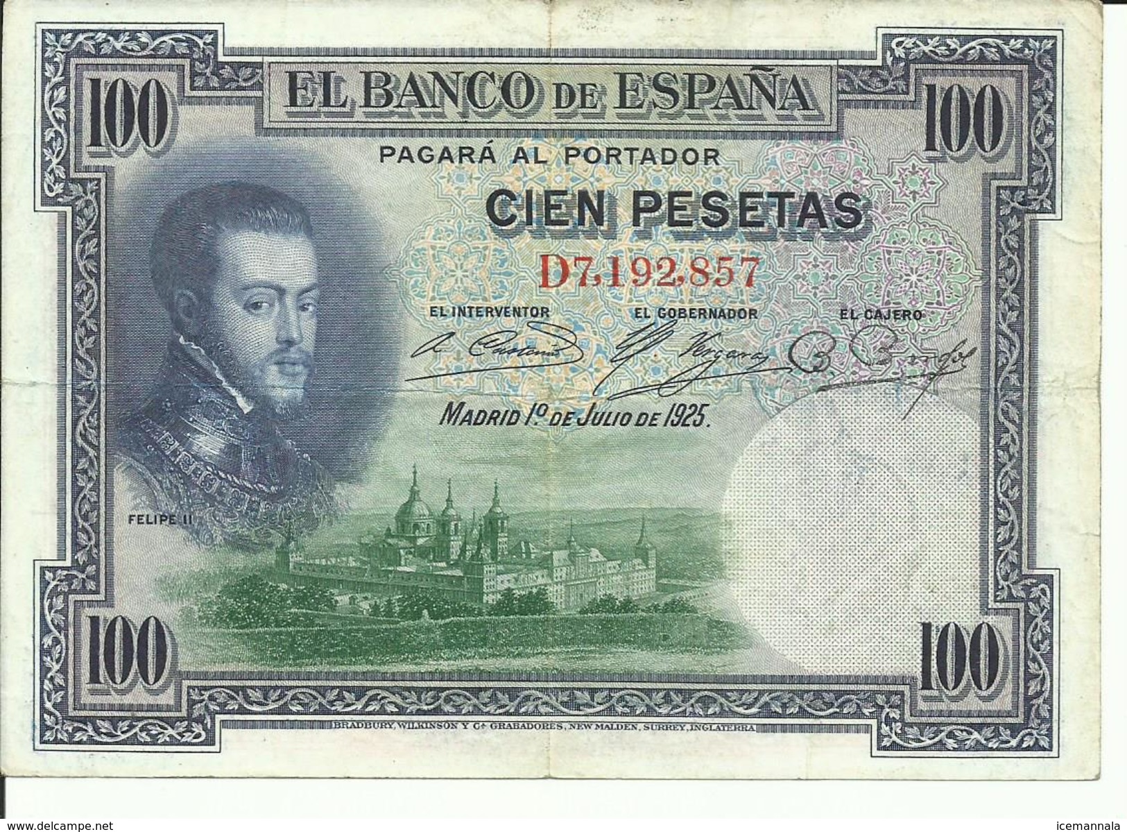 BILLETE  100  PESETAS AÑO  1925 - 100 Pesetas