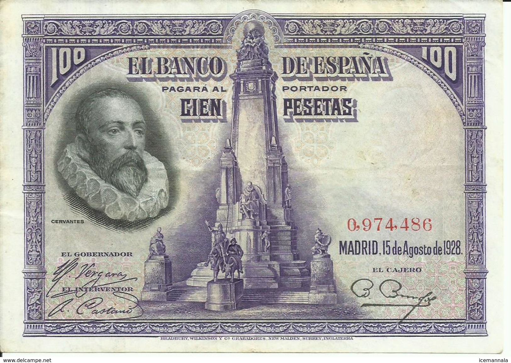 BILLETE  100  PESETAS AÑO  1928 - 100 Pesetas