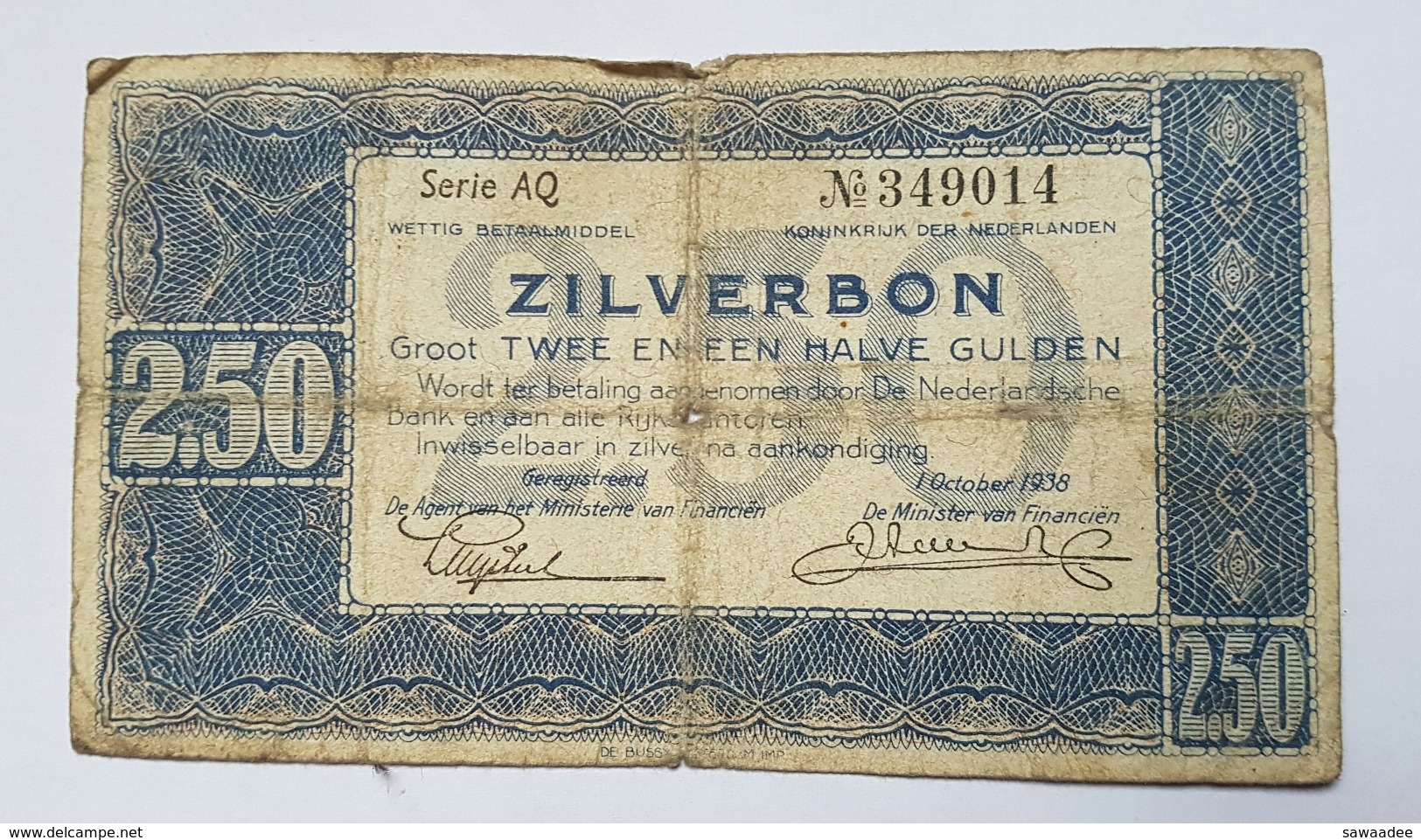 BILLET PAYS BAS - P.82 - 1938 - 2.5 GULDEN - - 2 1/2 Gulden