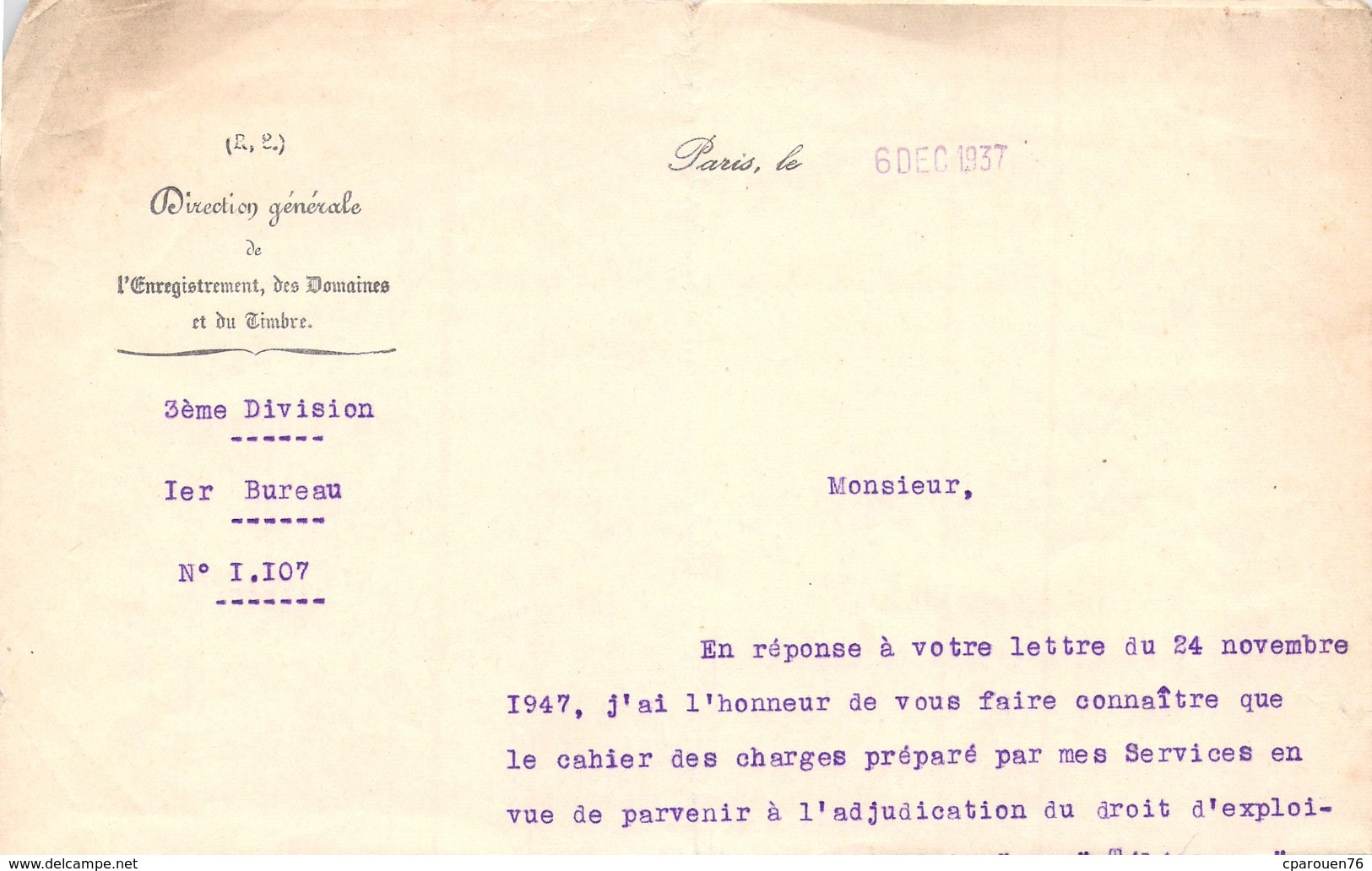 Courrier Adjudication épave Du Télémaque Seine Quillebeuf Sur Seine 27 Eure Trésor Des Rois De France Or Joyaux épave - Documenti Storici