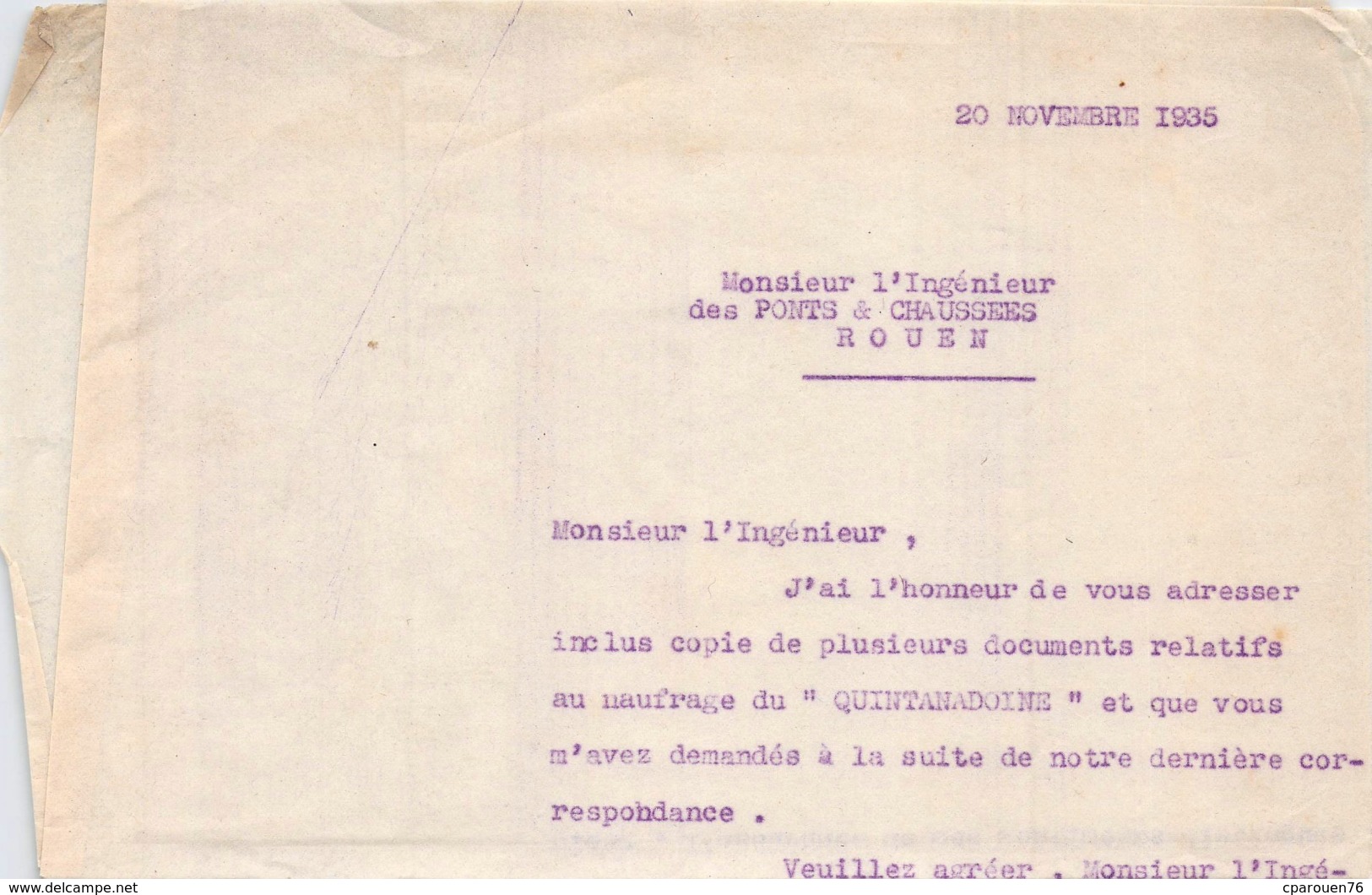 Lettre Au Sujet Du Quintadoine Baie De Seine Quillebeuf Sur Seine  27 Eure Trésor Des Rois De France Or Joyaux épave - Documenti Storici