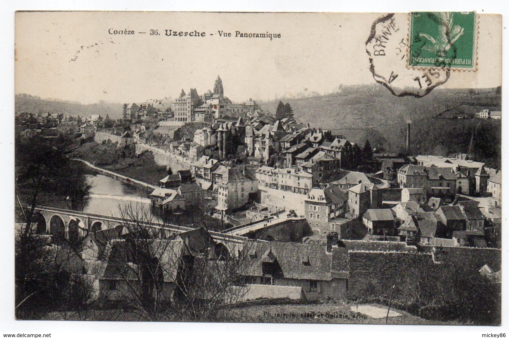 1914--cachet Manuel Ambulant "Ussel à Brive" Sur CPA  Uzerches--19 - Railway Post