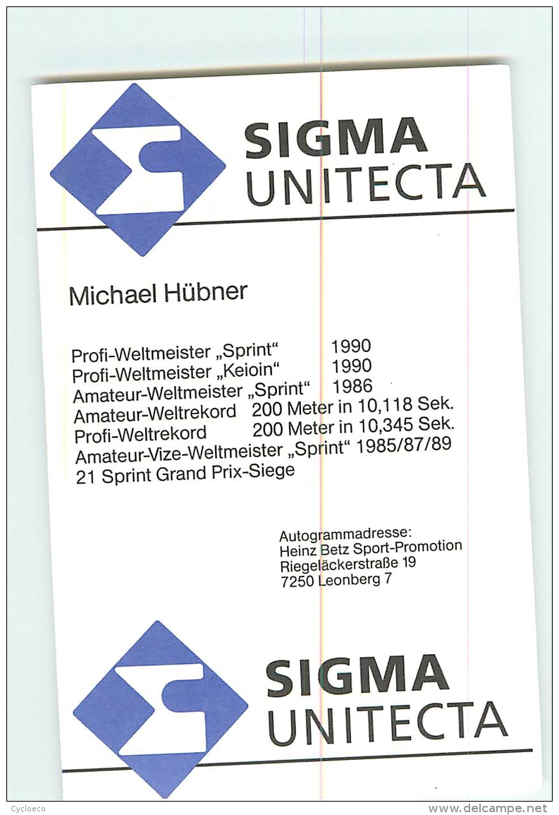Michael HUBNER, Champion Du Monde. 2 Scans. Cyclisme. Sigma - Cyclisme