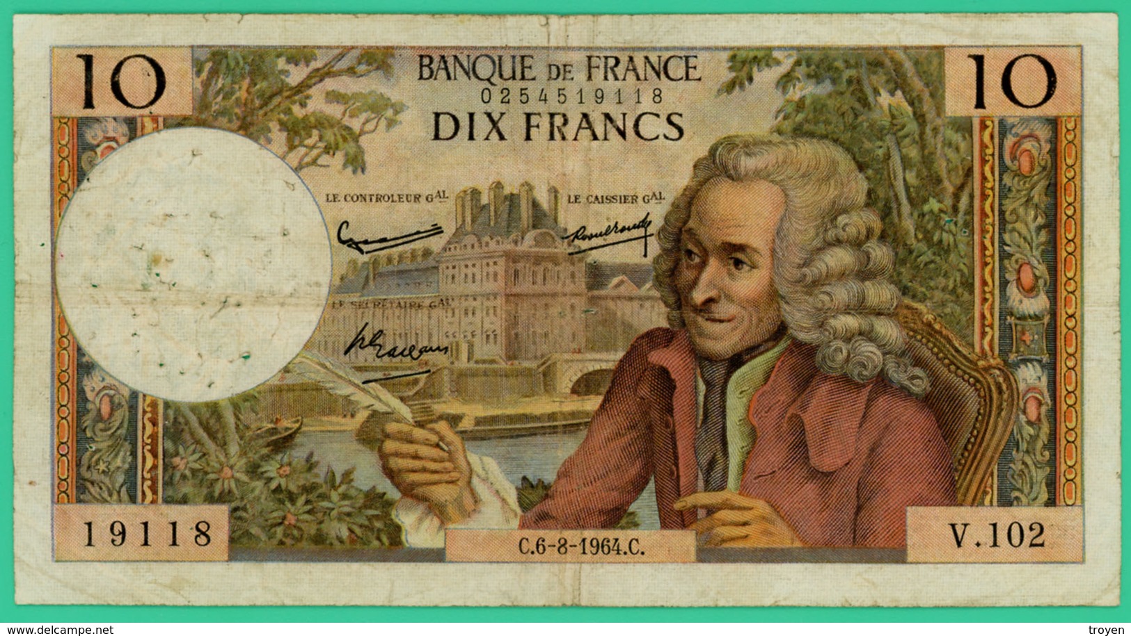 10  Francs - Voltaire  -  France - N°.V.102 19118 - C.6=8=1964.C   - TB+  - - 10 F 1963-1973 ''Voltaire''