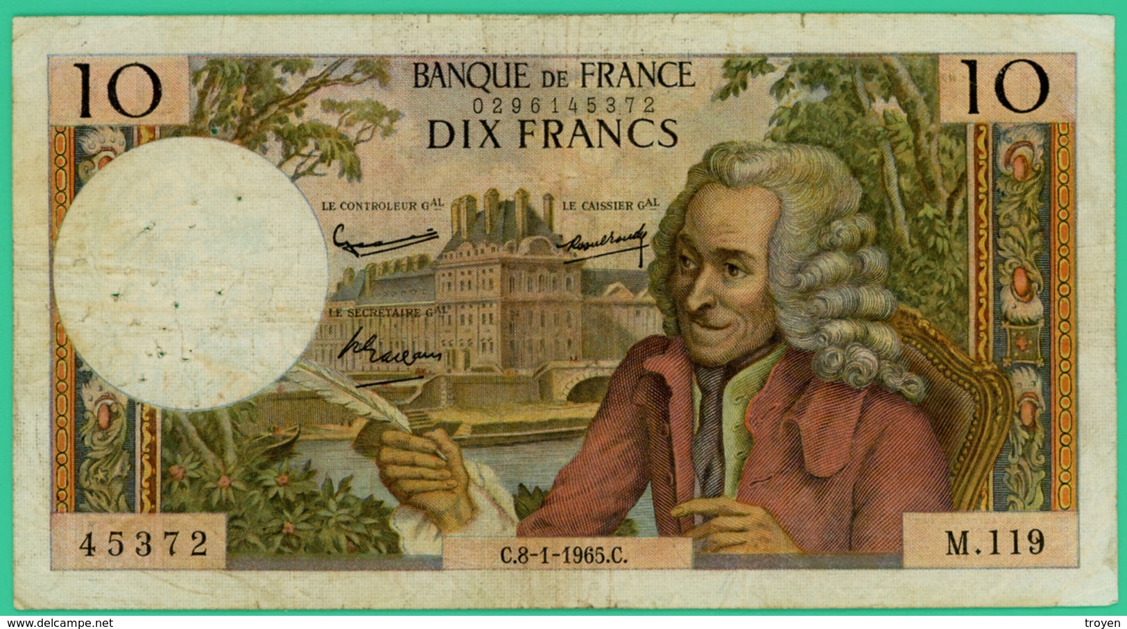 10  Francs - Voltaire  -  France - N°.M.119 45372 - NC.8=1=1965.C.   - TB+  - - 10 F 1963-1973 ''Voltaire''