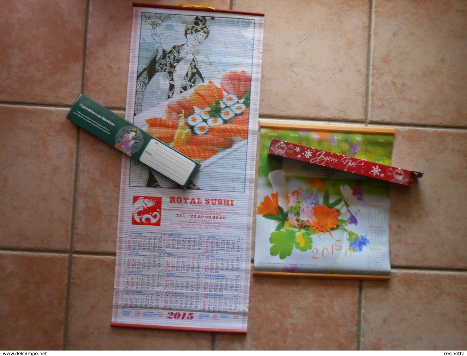 GRAND (77 X 32 Cm)CALENDRIER JAPONAIS 2015 En Bambou- Royal Sushi Mulhouse + 1 Autre De Pharmacie - Grossformat : 2001-...