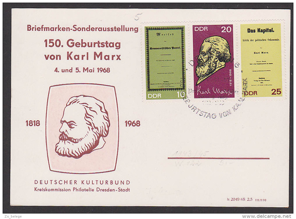 Karl Marx Maximumkarte 1818 - 1968 150. Geburtstag Zusammendruck Dresden Gedenkblatt - Maximumkarten (MC)