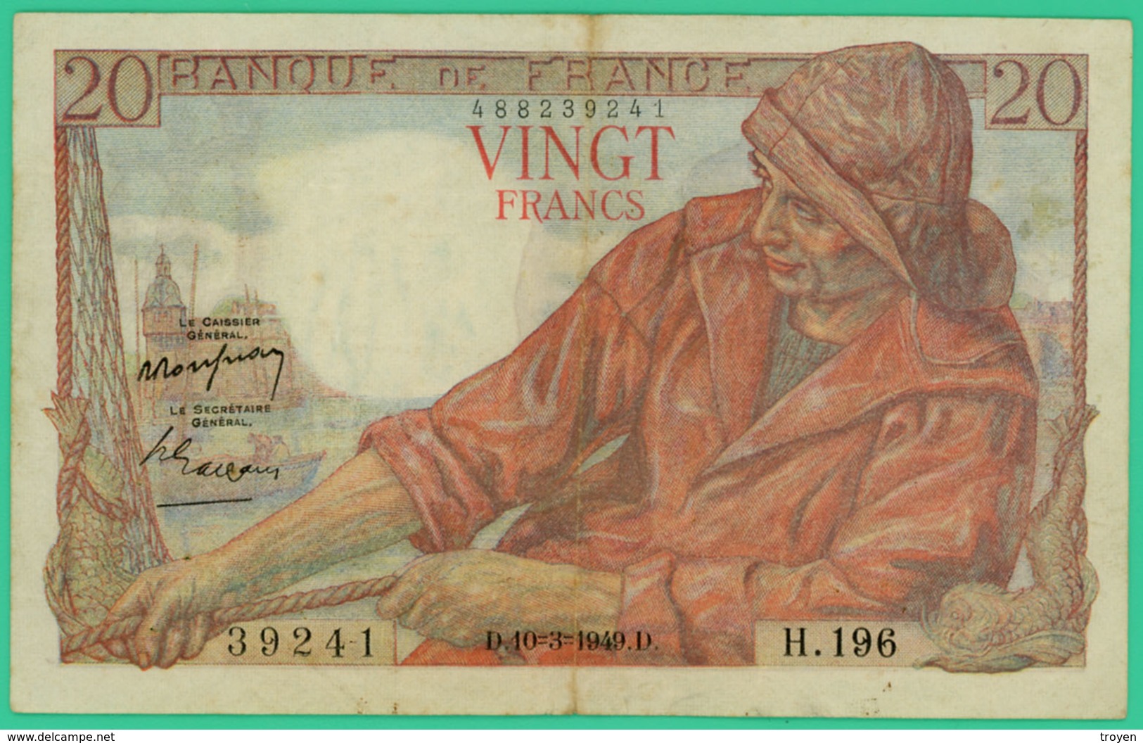 20  Francs - Pêcheur  -  France - N°.H.196 39241 - D.10=3=1949.D.  - TB+  - - 20 F 1942-1950 ''Pêcheur''