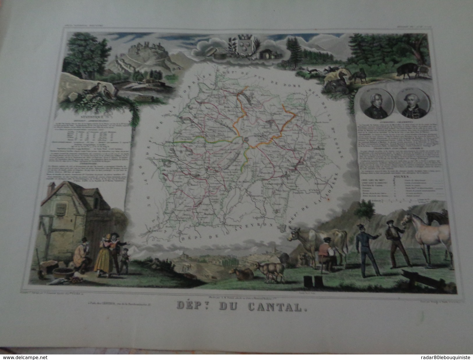 Carte Levasseur.Département Du Cantal.planche 54,5 X 37,5 Cm.1849.rehaussée En Couleurs.gravé Par George Et Smith - Landkarten