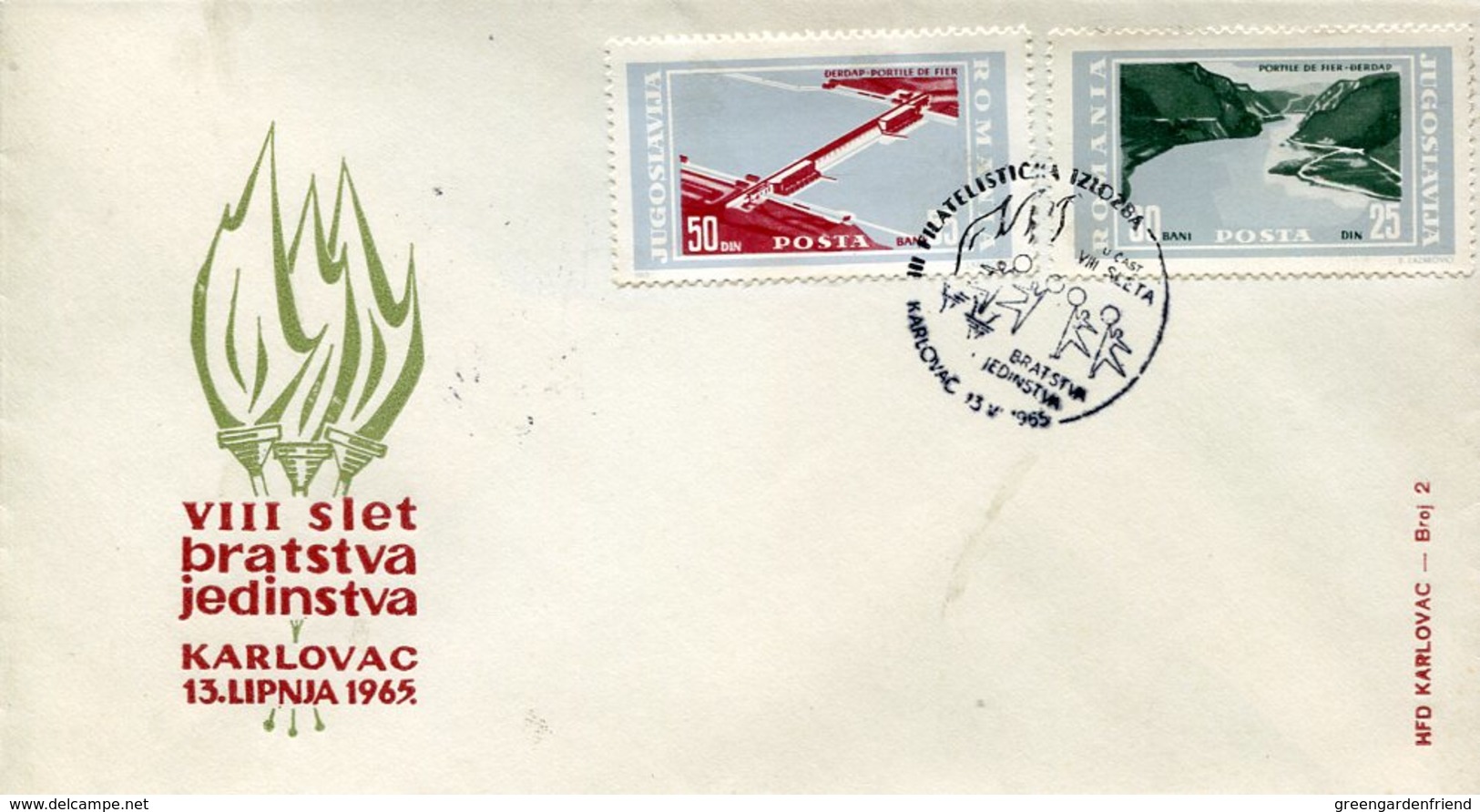 0291 Jugoslavia, Fdc 1965 Karlovac,  The New Dam, And  Navigation On The Danube, Donau, - Wasser