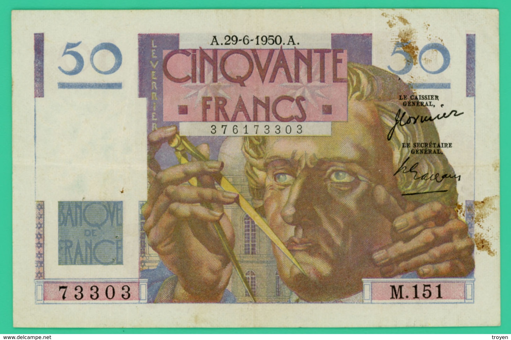 50  Francs - Le Verrier  -  France - N°M.151 73303 - A.29-6-1950.A.. - TB+ - - 50 F 1946-1951 ''Le Verrier''