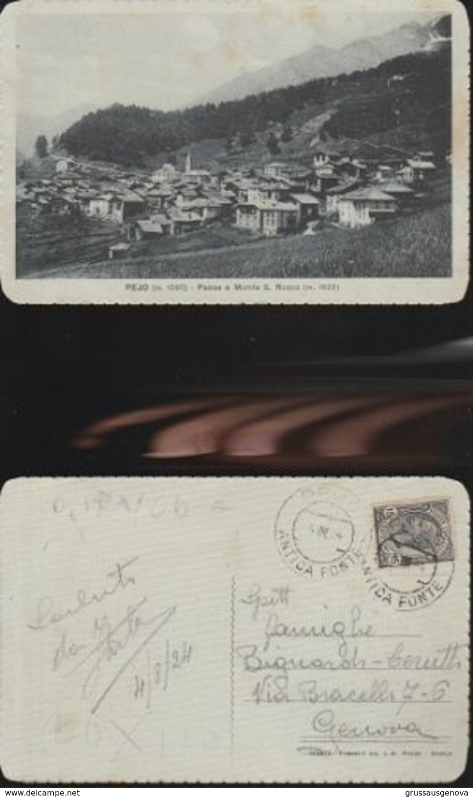 10001) TRENTO PEJO PANORAMA PAESE E MONTE S. ROCCO VIAGGIATA 1924 - Trento