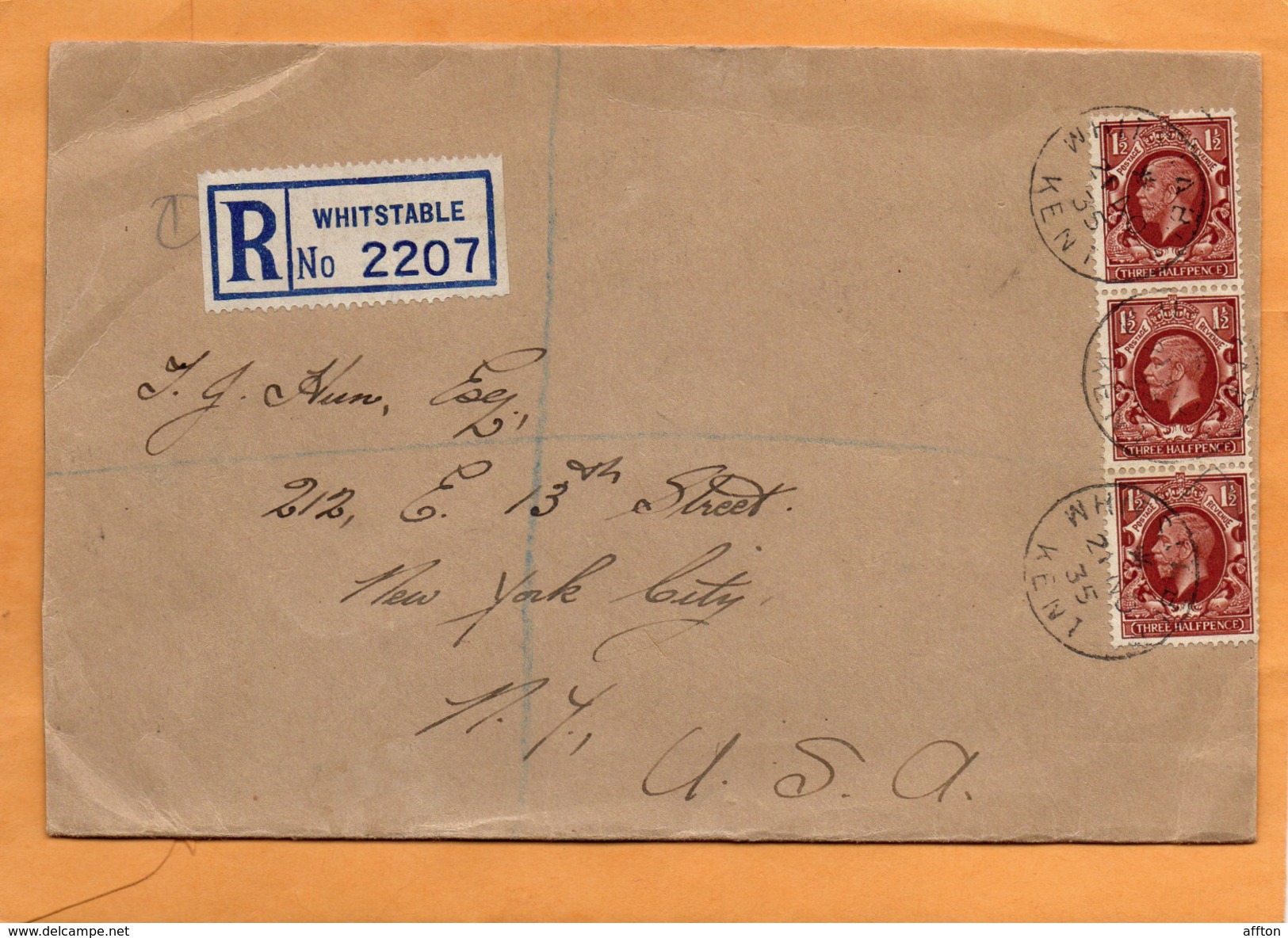 United Kingdom 1935 Registered Cover Mailed To USA - Covers & Documents