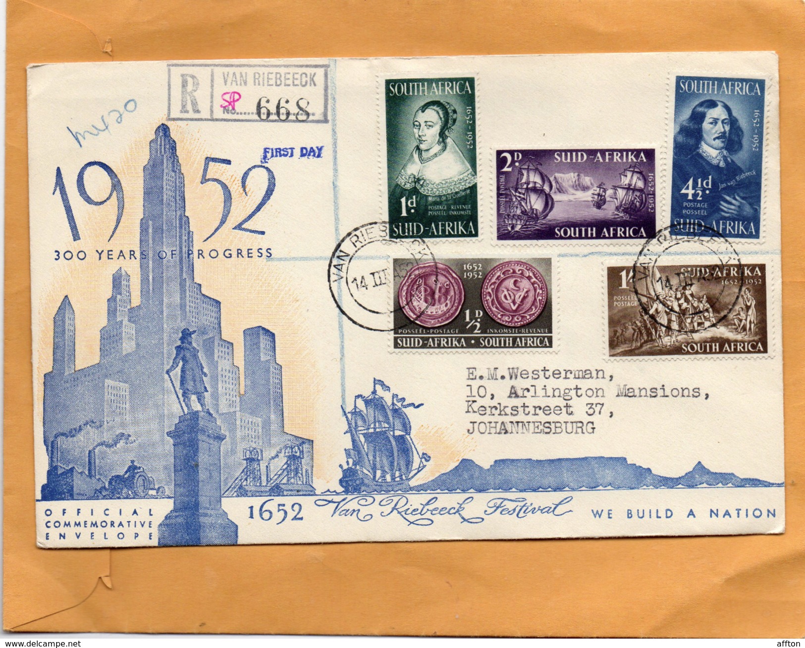 South Africa 1952 FDC Mailed - FDC