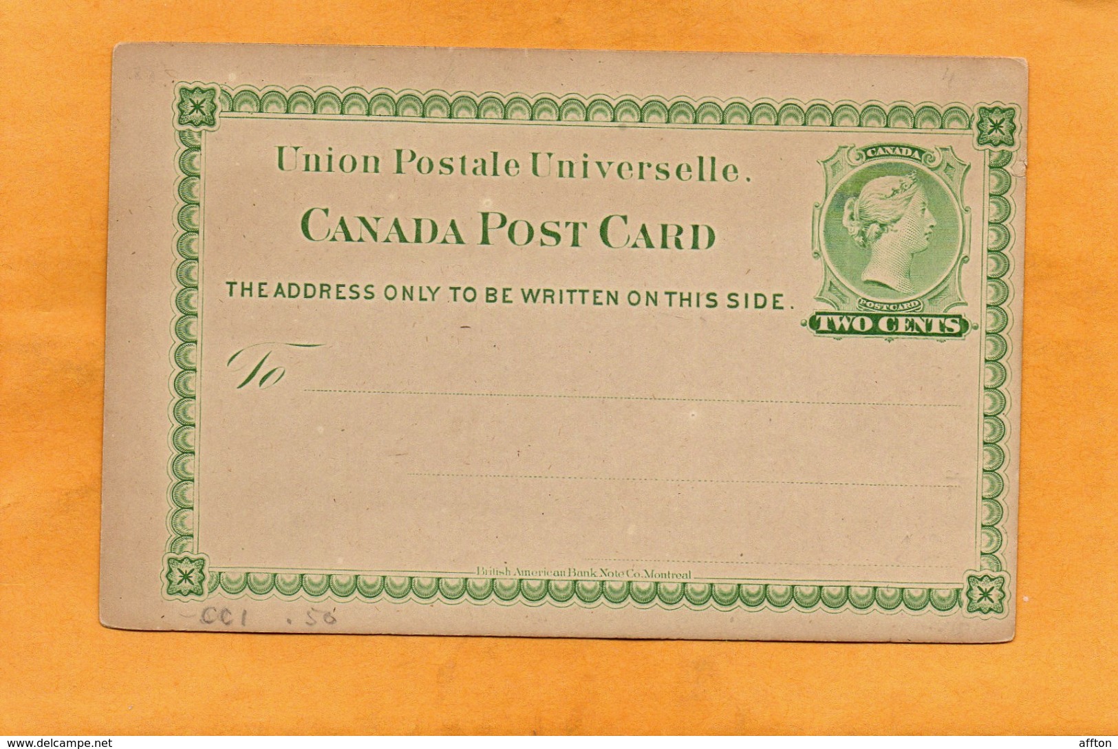 Canada Old Card - 1860-1899 Règne De Victoria