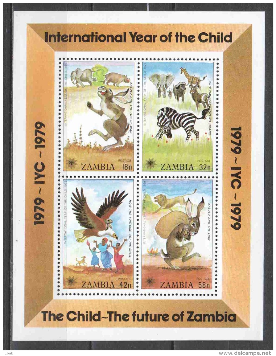 Zambia 1979 Mi Block 5 MNH ANIMALS CHILDREN - Zambia (1965-...)